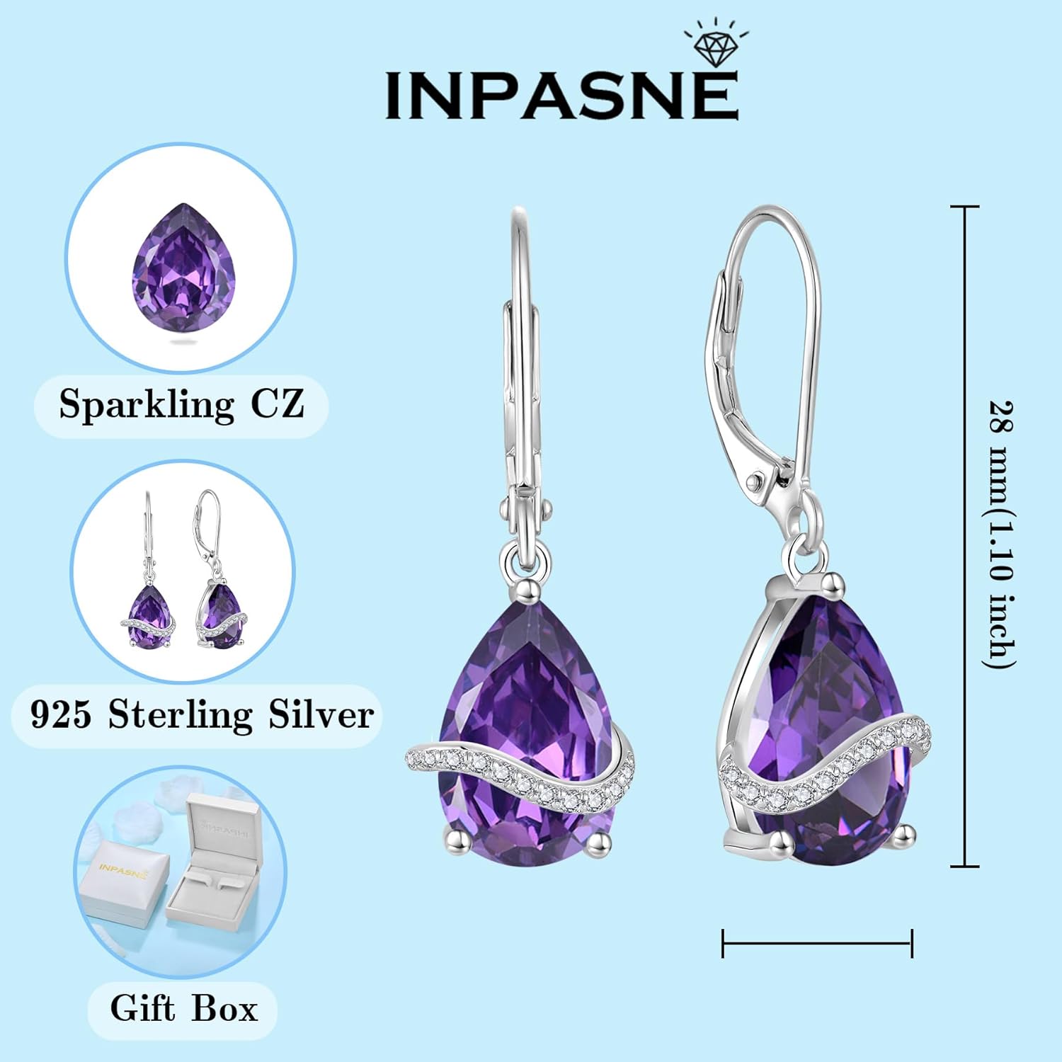 Teardrop Dangle Drop Earrings for Women 925 Sterling Silver Leverback Earrings Birthstone Jewelry Gifts for Her - Image 6