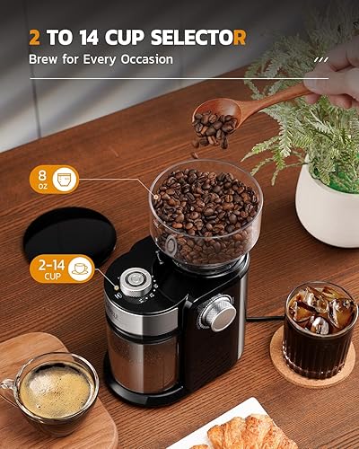 Miniatura 3 de KIDISLE Molinillo de café eléctrico 3.0, café automático de rebabas planas para prensa francesa, café por goteo y expreso, molino de rebabas