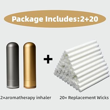 Metal Nasal inhalers for Essential Oils Refillable Aluminum Aromatherapy Inhaler with 20 Cotton Wicks - for Aromatherapy (2+20 pc)