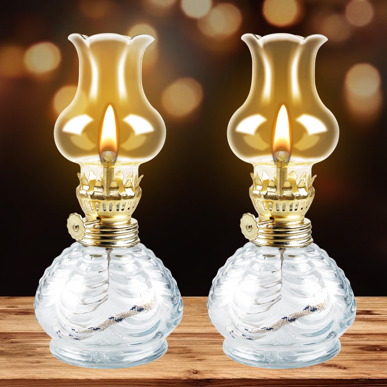 Glazen petroleumlamp voor binnen, 2 olielampen van glas, vintage en klassieke lampen met verstelbare vlam, retro olielamp voor noodgevallen, tuin- en huishoudelijke gebruik