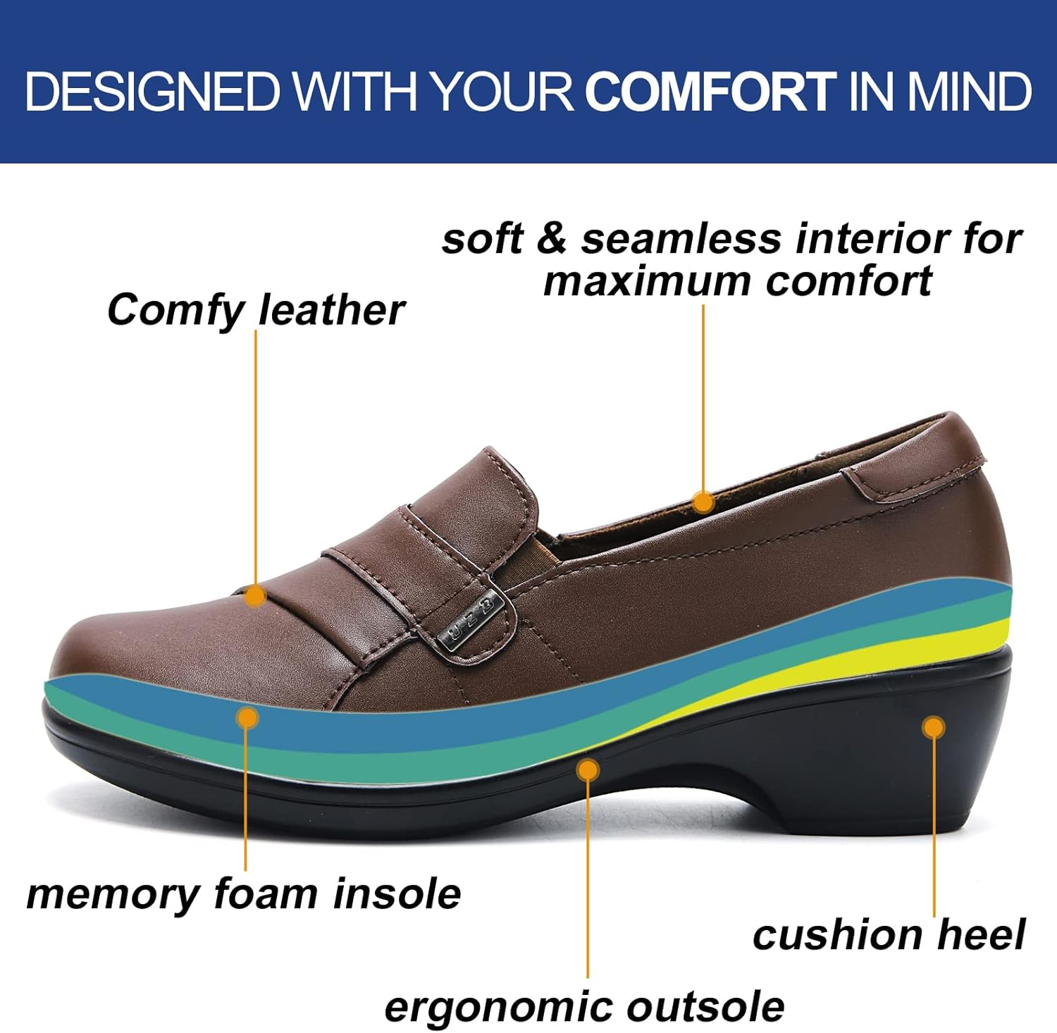 UZB Loafers for Women Dress Shoes Low Heel Slip On Shoes Casual Work Office Dressy Shoes - Image 3