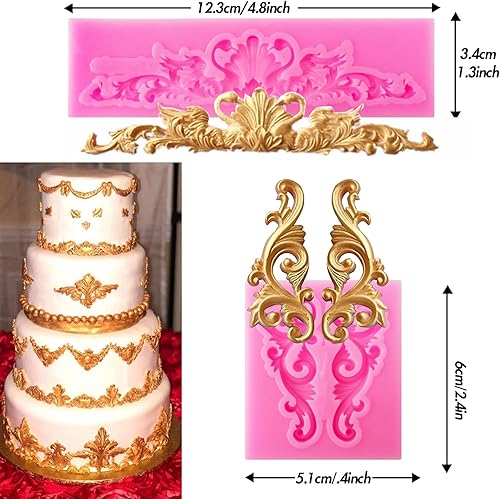Miniatura 3 de Moldes de silicona estilo barroco, moldes de encaje de volutas y encaje para fondant, molde de flor en relieve vintage, molde de filigrana 3D de