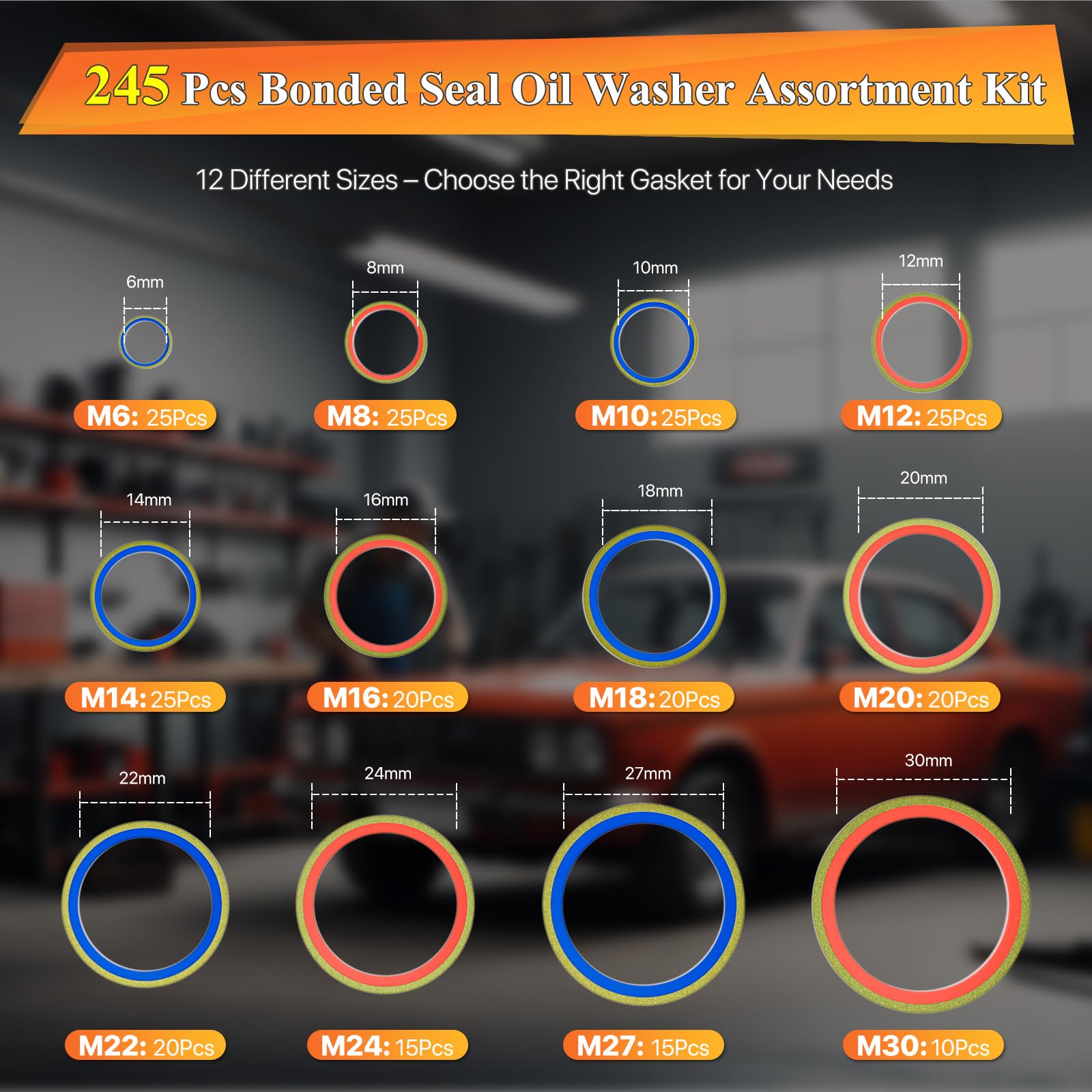 245 PCS Bonded Seal Oil Washers, Oil Drain Plug Gaskets, Engine Oil Crush Washers - Image 2