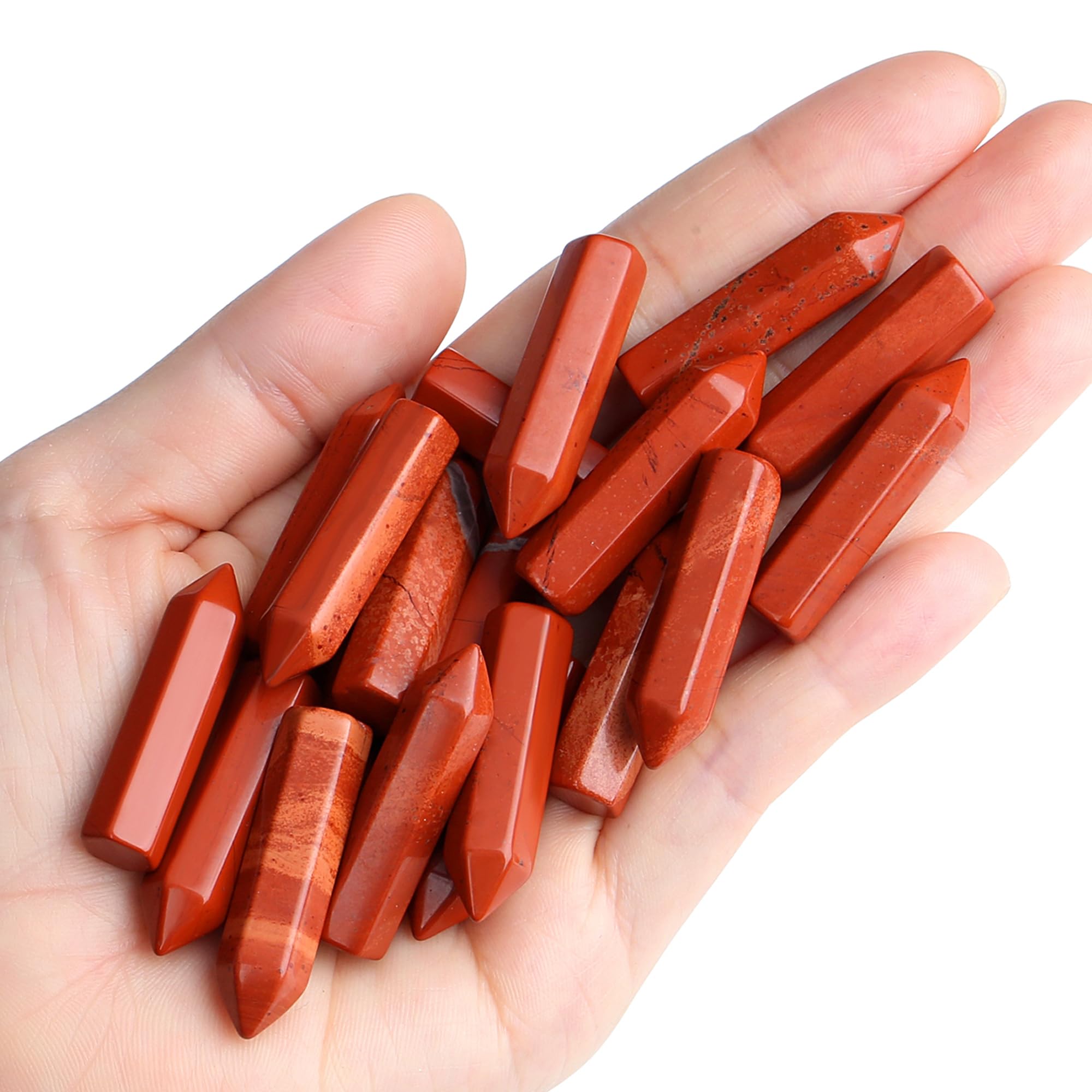 QINJIEJIE Red Jasper 20 PCS Healing Crystals Stones Sets Wands Bulk