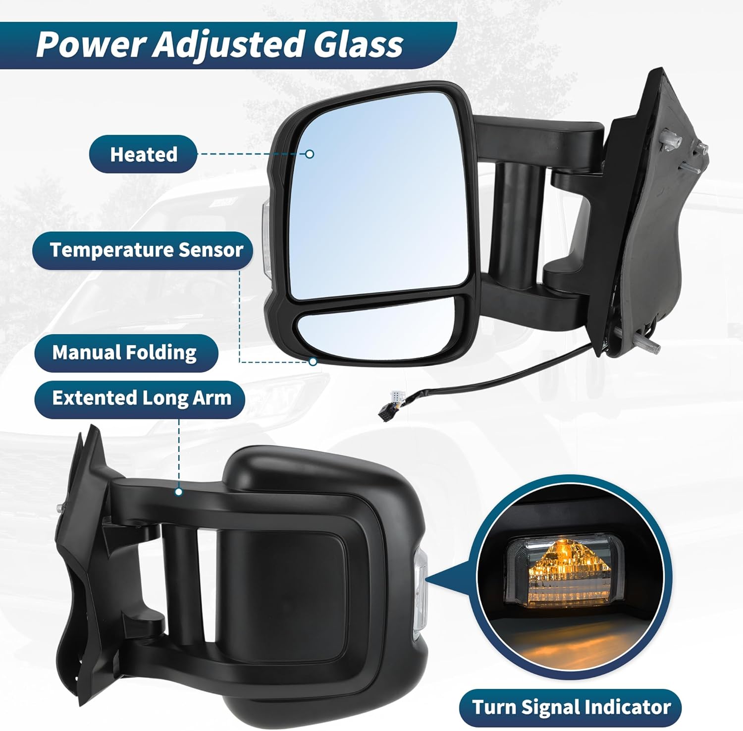 Motoforti 8+2Pins Left Driver Side Mirror Replacement for Ram Promaster 1500 2500 3500 14-23 Power Door Mirror Assembly Heated W/Turn Signal Extented Long Arm Replace#5VE95JXWAD