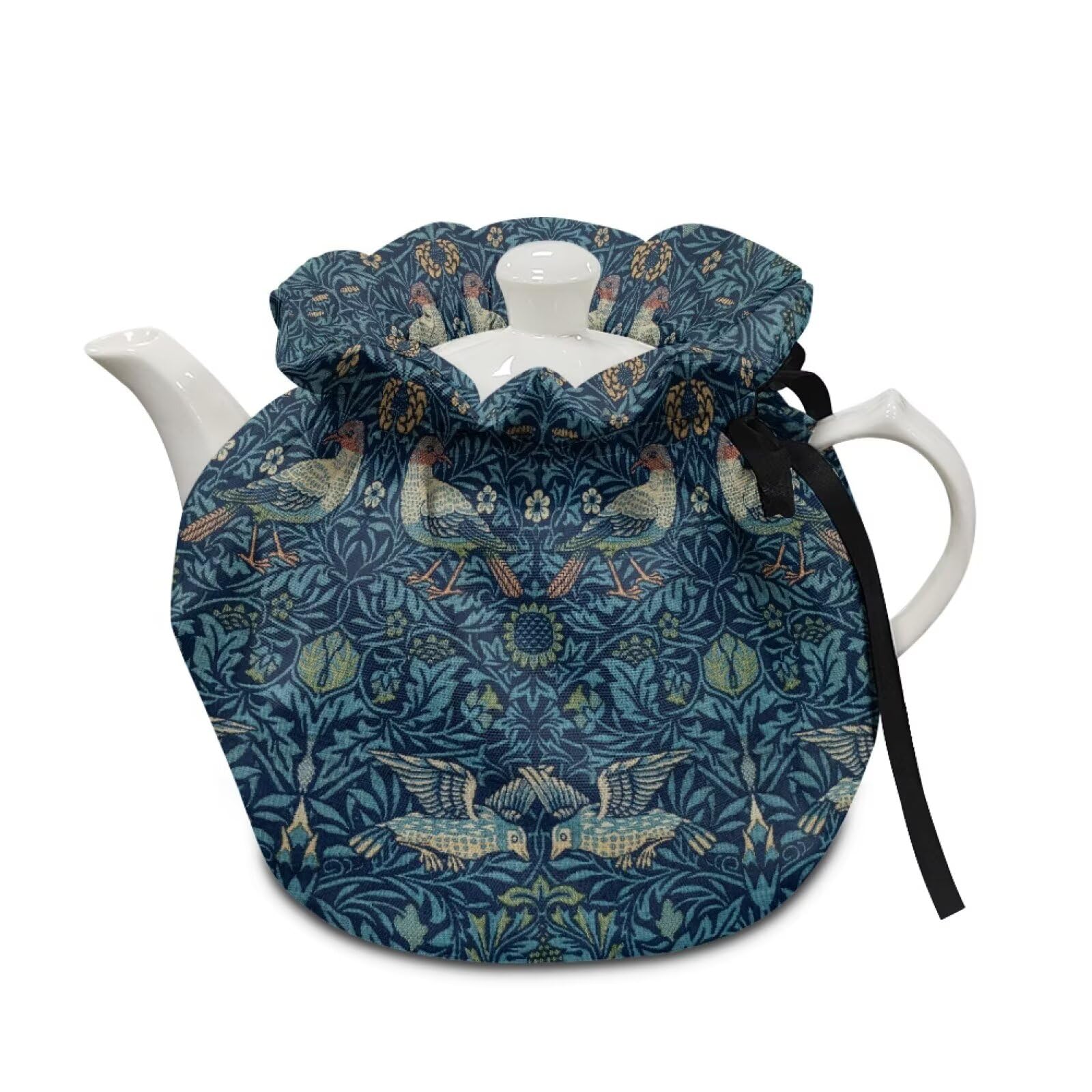 Urndoeng Double-Walled Teapot Cover for Tea Lover Flat Bottom Machine Washable Insulated Coffee Pot Cover for Large Pots William Morris Bird Print
