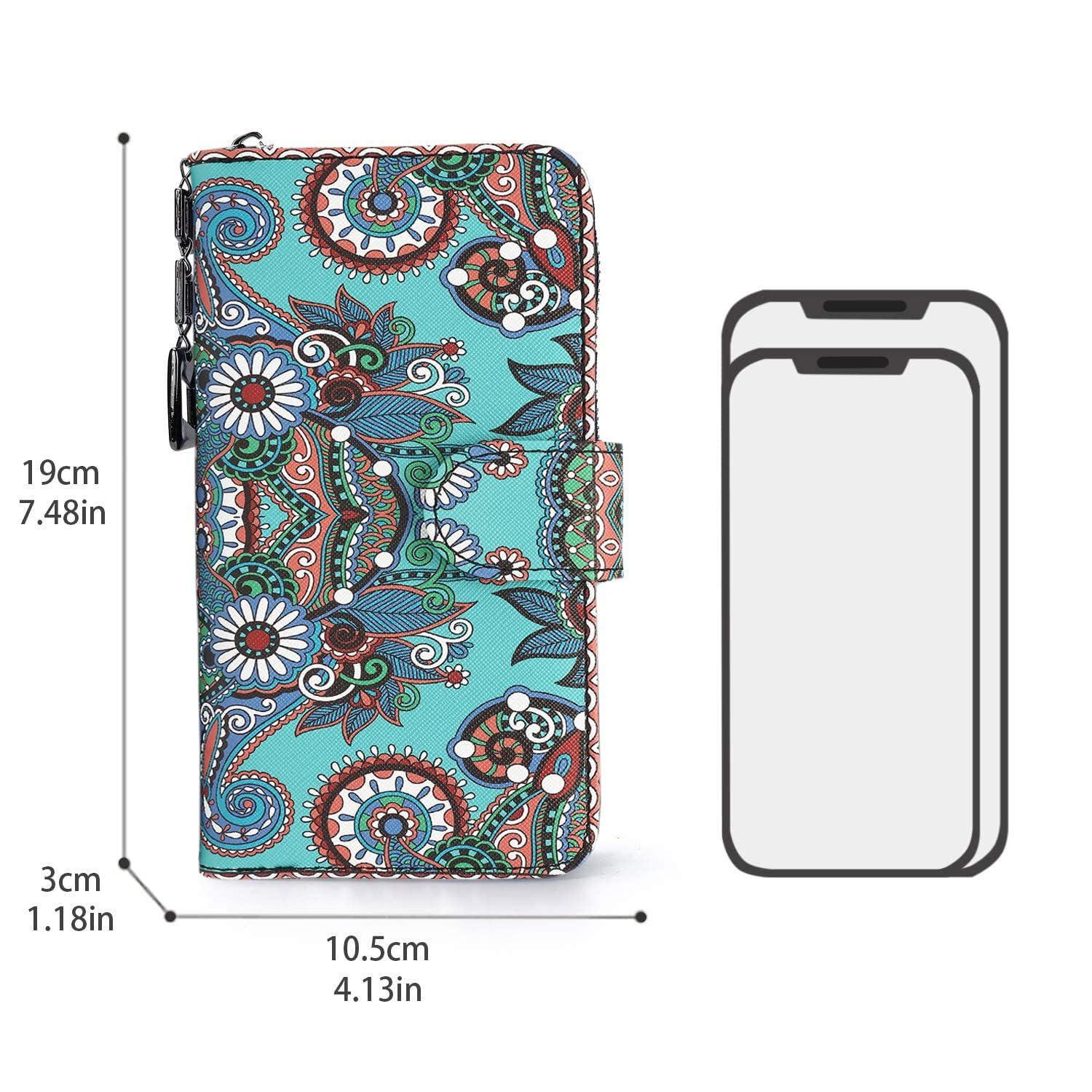 Portafoglio Donna Cerniera Piccolo Portamonete Con Motivi Floreali e Floreali In Stile Mandala ed Etnico, Portafogli Con Cerniera e Bottone Automatico e Numerosi Scomparti Borsellino