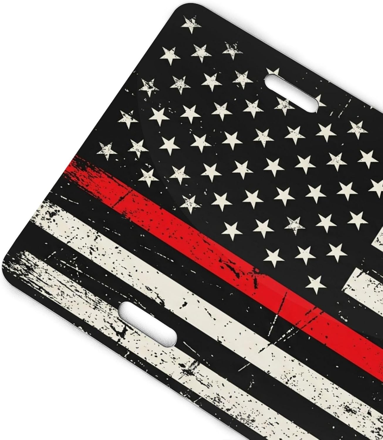 Retro Thin Red Line Firefighter Flag Front License Plate - Rust-Proof Aluminum Vanity Tag, 6x12 Inch Novelty Cover with 4 Holes - Universal Fit for Cars, Trucks, SUVs & Personal Decor