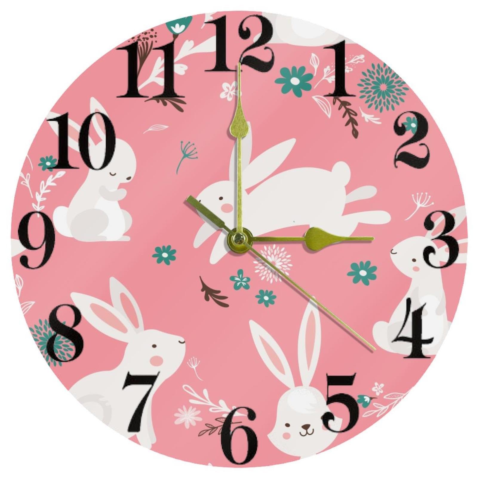 Horloge murale lapin de Pâques silencieuse et sans tic-tac pour une chambre d'enfant apaisante