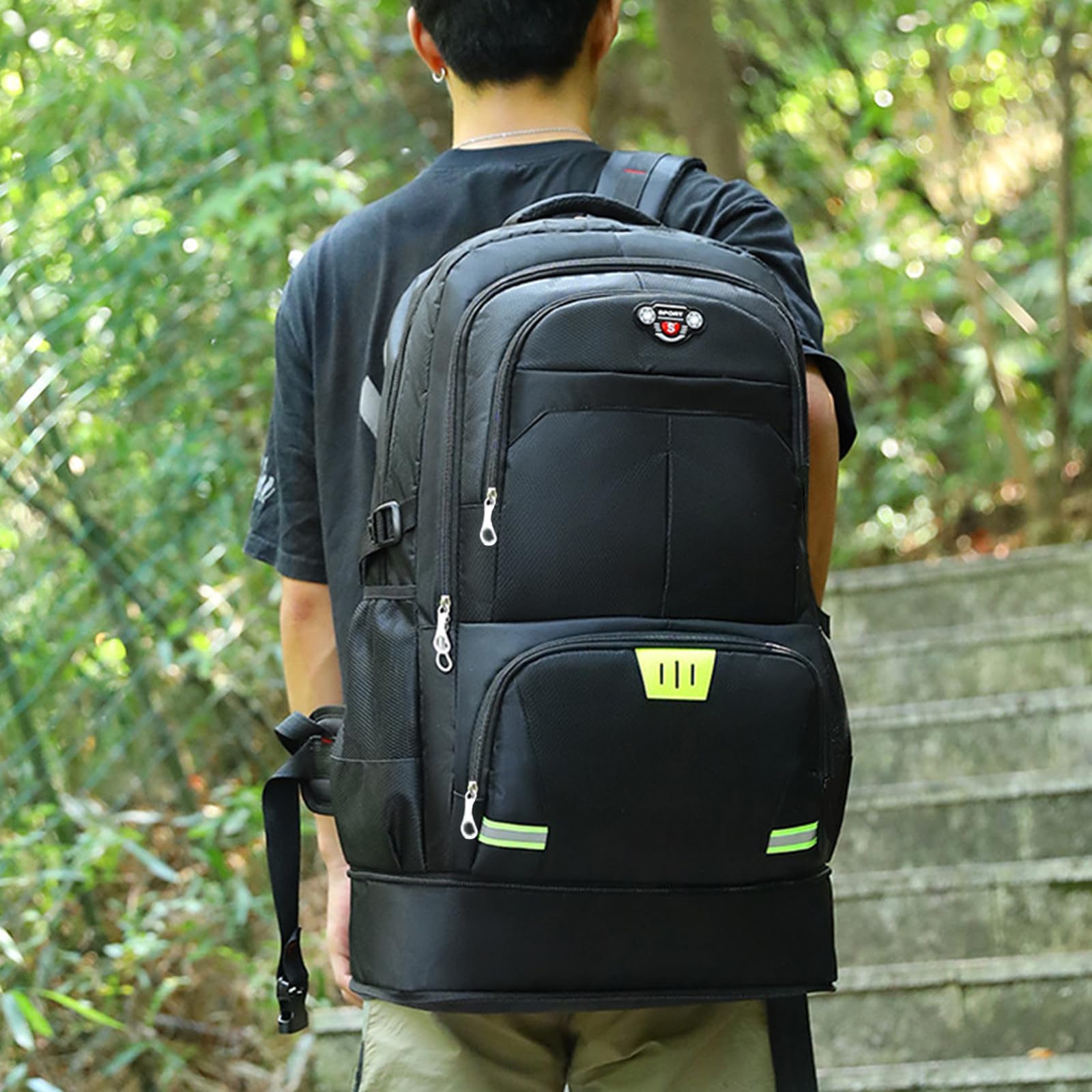 Mochila de Senderismo 65 L para Hombres y Mujeres, Viaje, Acampar, Negro