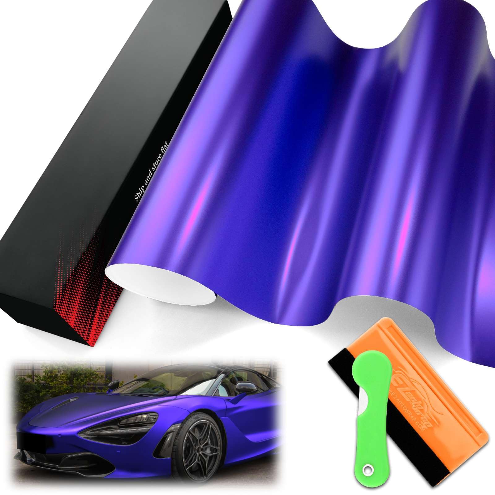 1FTx5FT PET Romance Chrome Purple Vinyl Wrap Auto Car Sticker Decal Film Sheet Bubble Free Air Release Technology with Tool Set