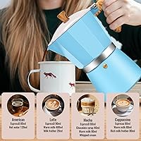 Vista 7 de Olla de Moka de Aluminio de 12 Tazas Clásica para Estufa, Cafetera de Espresso de Café de 600ml 20oz, Percolador, Olla Mocha, Cafetera Greca, Azul