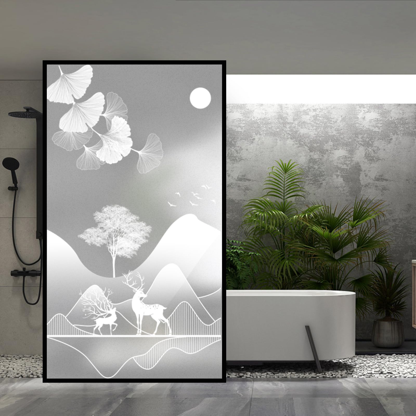 Vinilos para Cristales Ginkgo Gris Montaña Vinilo Ventana Opacar Reutilizable Sin Pegamento Proteger la Privacidad Vinilo para Ventanas Baño Cocina Oficina Decoración 70x120 cm