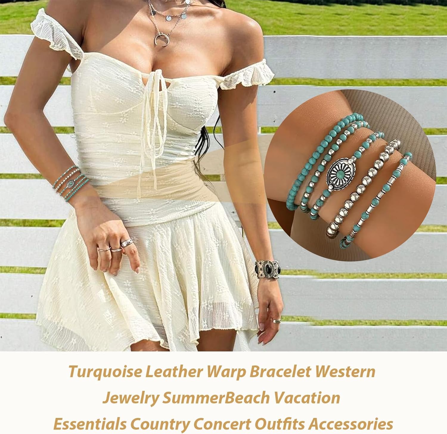 Long tiantian Turquoise Bracelet Western Boho Bracelets for Women Stackable Boho Jewelry Cowgirl Outfits for Women Trendy Gifts - Image 3