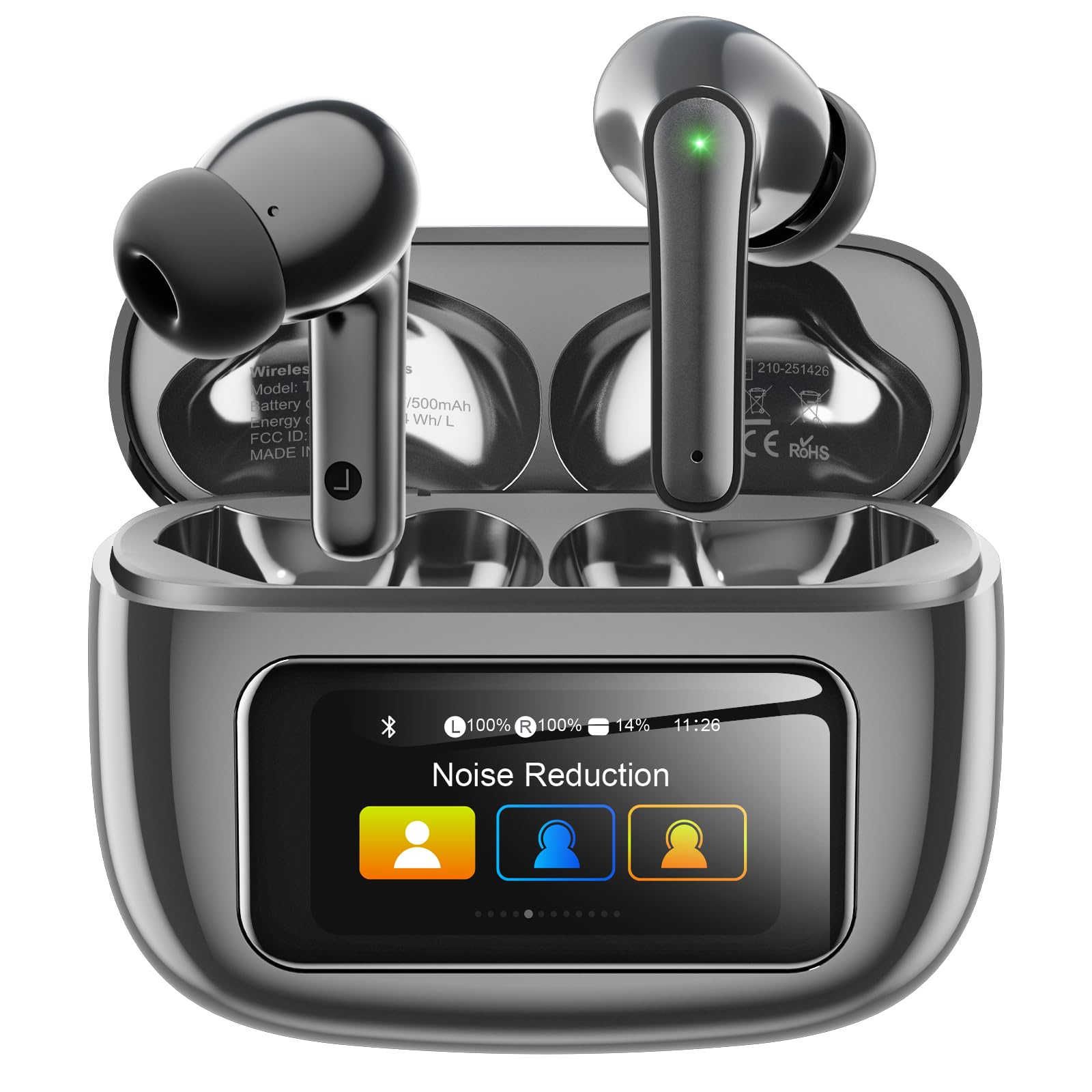 Cuffie wireless Bluetooth 5.4, auricolari in-ear con display touch screen, microfono ANC & ENC, 5 modalità EQ, suono stereo HiFi, 48 ore di riproduzione, impermeabilità IPX7, per iPhone e Android
