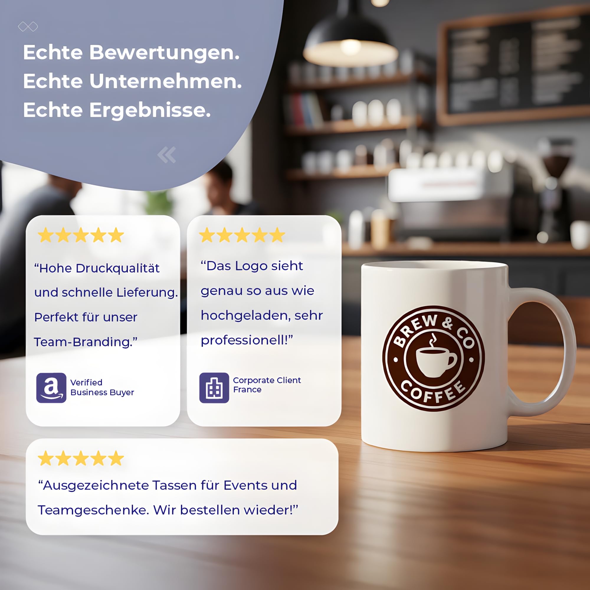 Cimpress Personalisierte Firmen-Tassen, 325 ml, weiß, 25 Stück, mit eigenem Logo gestalten, Geschenke zum Firmenjubiläum & Kollegen, Personalisierte Tasse für Büros & Merchandise