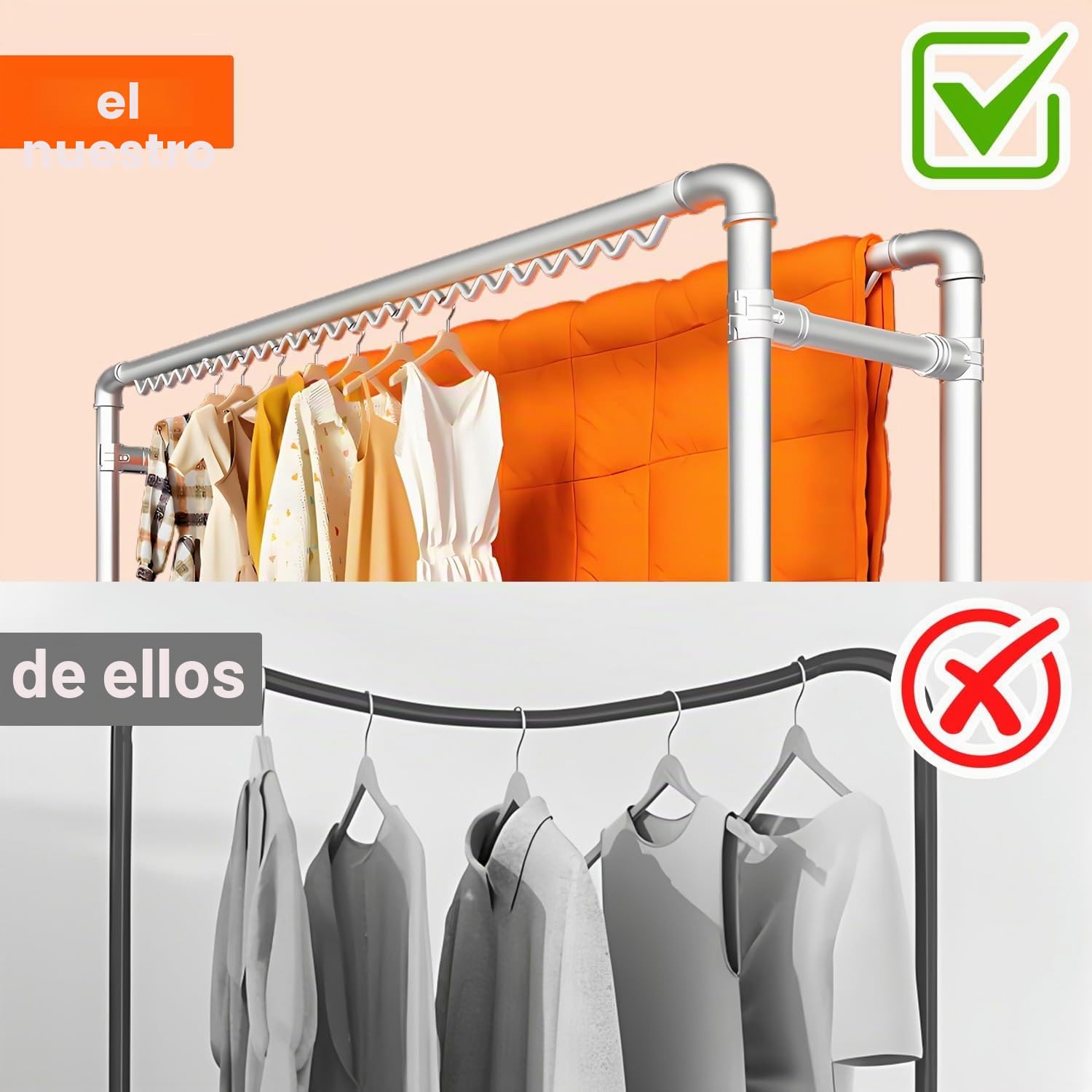 Perchero Burro Ropa Resistente, Perchero con Ruedas, Perchero Burro Doble con Zapatero, Burro Ropa con Gancho, Máx. Capacidad de Carga 400 kg, para Tienda de Ropa Lavandería Patio