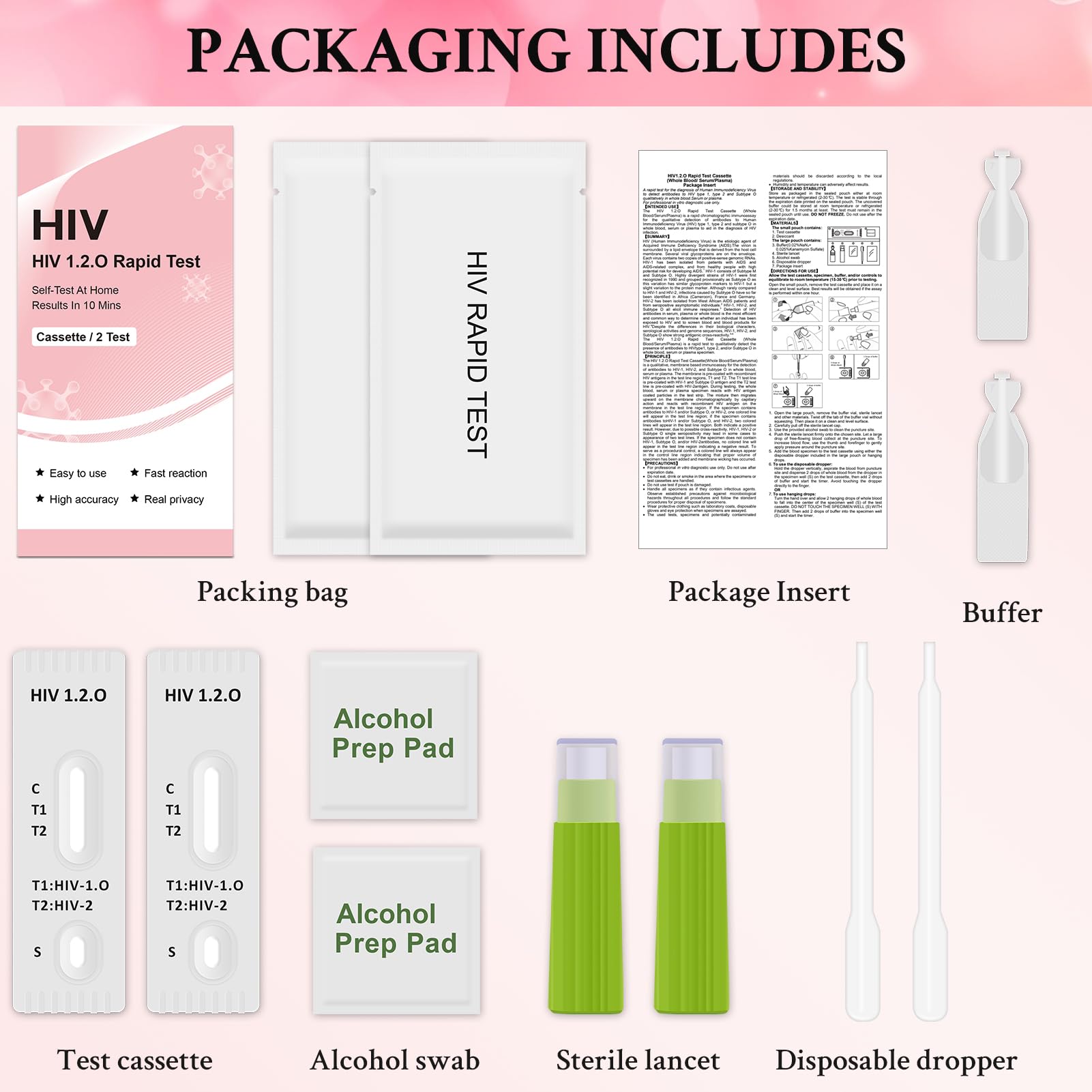 Test HIV Autodiagnostico per Uso Domestico – 2 Kit per il Rilevamento di HIV-1, HIV-2 e Sottotipo O – Risultato in 10 Minuti