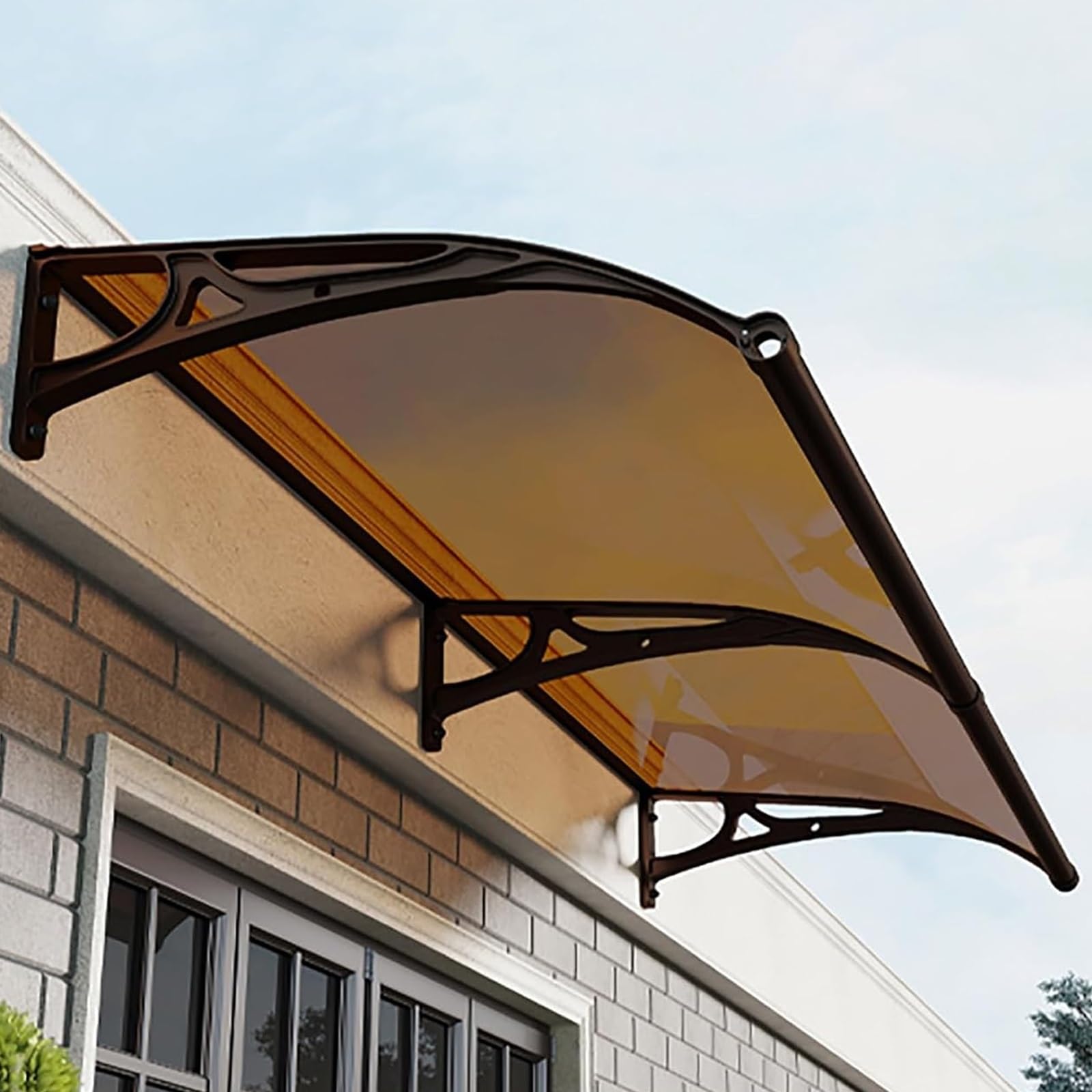Zadaszenia drzwiowe ze zlewem, zadaszenia na okna zewnętrzne, osłona poliwęglanowa, kolumny gankowe, wspornik ze stopu aluminium (Brown, 80x240 cm/31,5x94,4 cala)