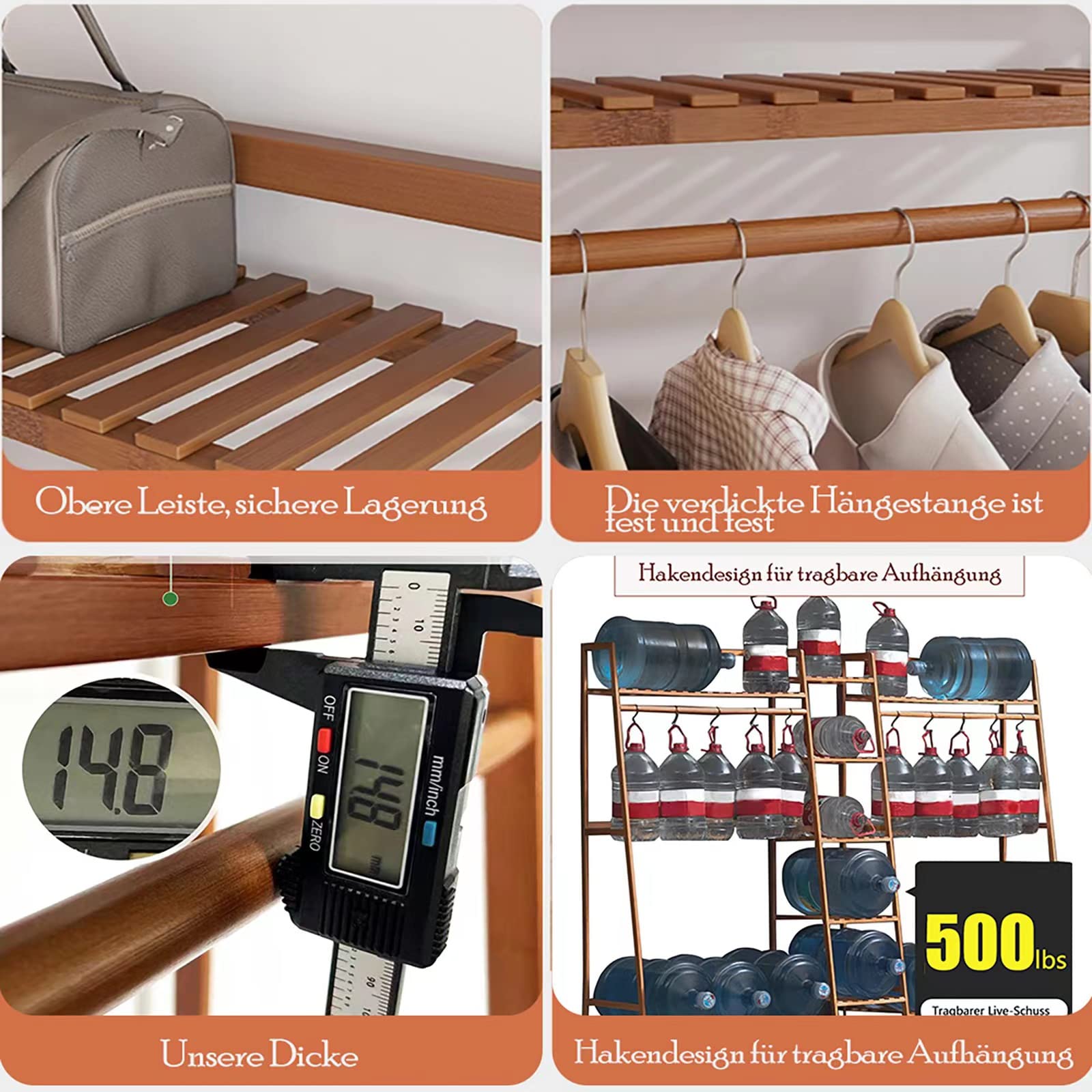 Kapstok Vera mangohout 14 haken - 10x60x161 cm - Mangohout - Bruin | Leen Bakker