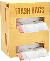 Vista 8 de Dispensador doble de bambú para bolsas de basura, montaje en pared o armario para cocina, despensa, lavandería, capacidad para 2 rollos estándar