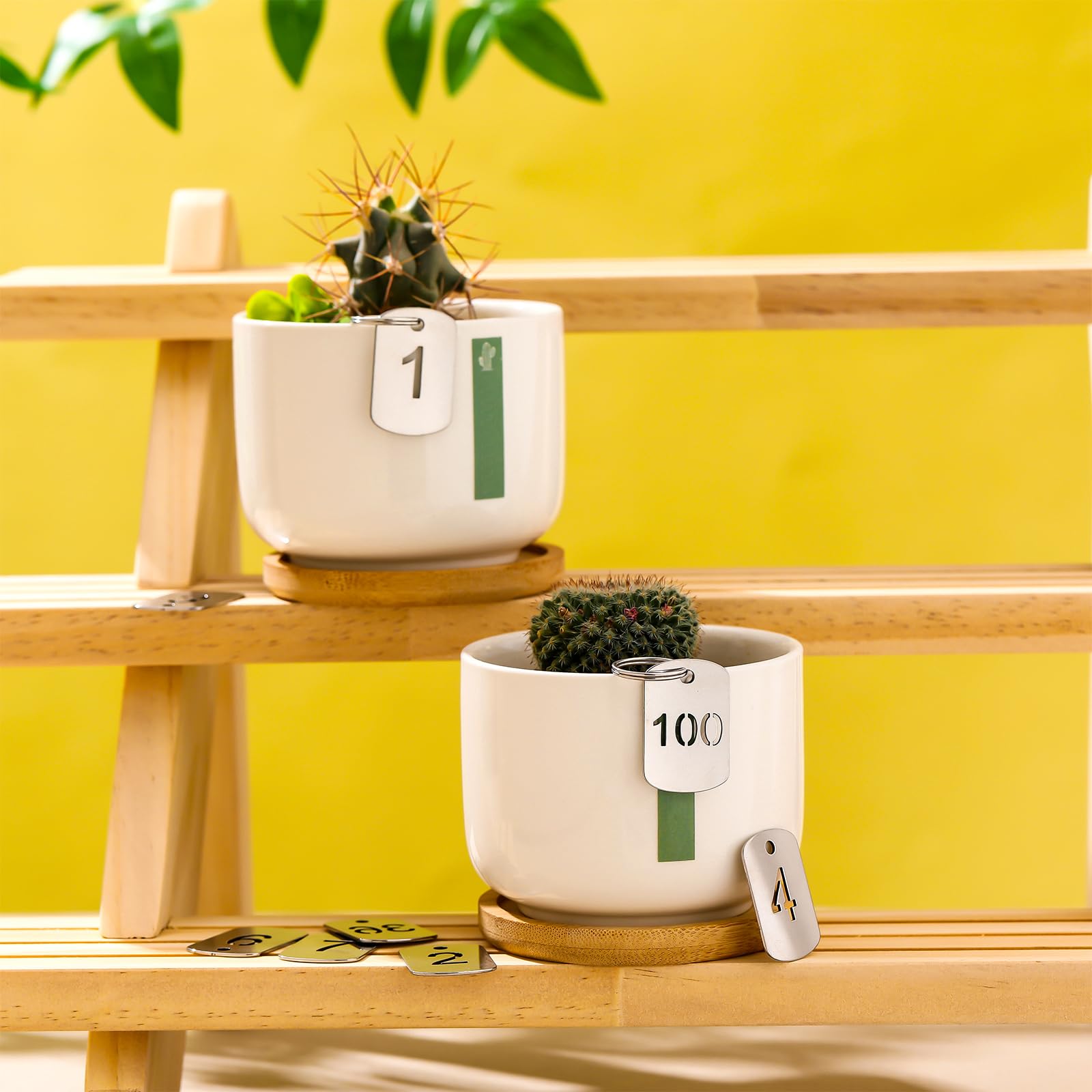 Zonon Targhette numerate in metallo da 1 a 100 con anello portachiavi in acciaio inox scavato, etichette numerate per casa, ufficio, dormitorio, armadietti della casa (rettangolare)