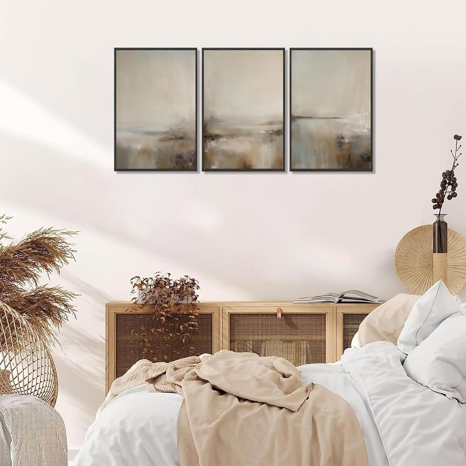 XLYFVLGF Vintage Abstract Landscape Wall Art Beige and brown Wall Decor Pictures Moody Neutral Tones Painting Modern Landscape Prints Artwork for Living Room Bedroom 16x24 Inch Set of 3