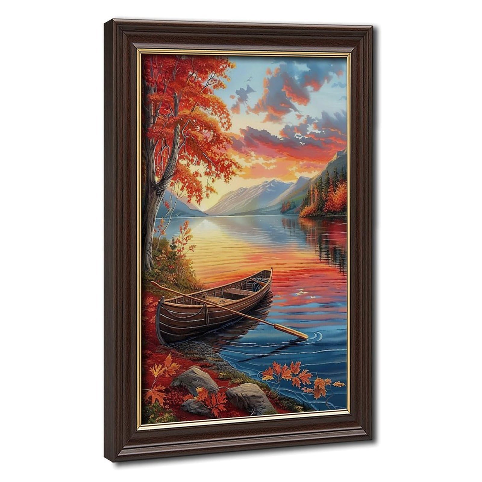 Bareronor Mokume Gane Frame-Style Vintage Sunset Lake Oil Canvas Poster For Home Decor Gift
