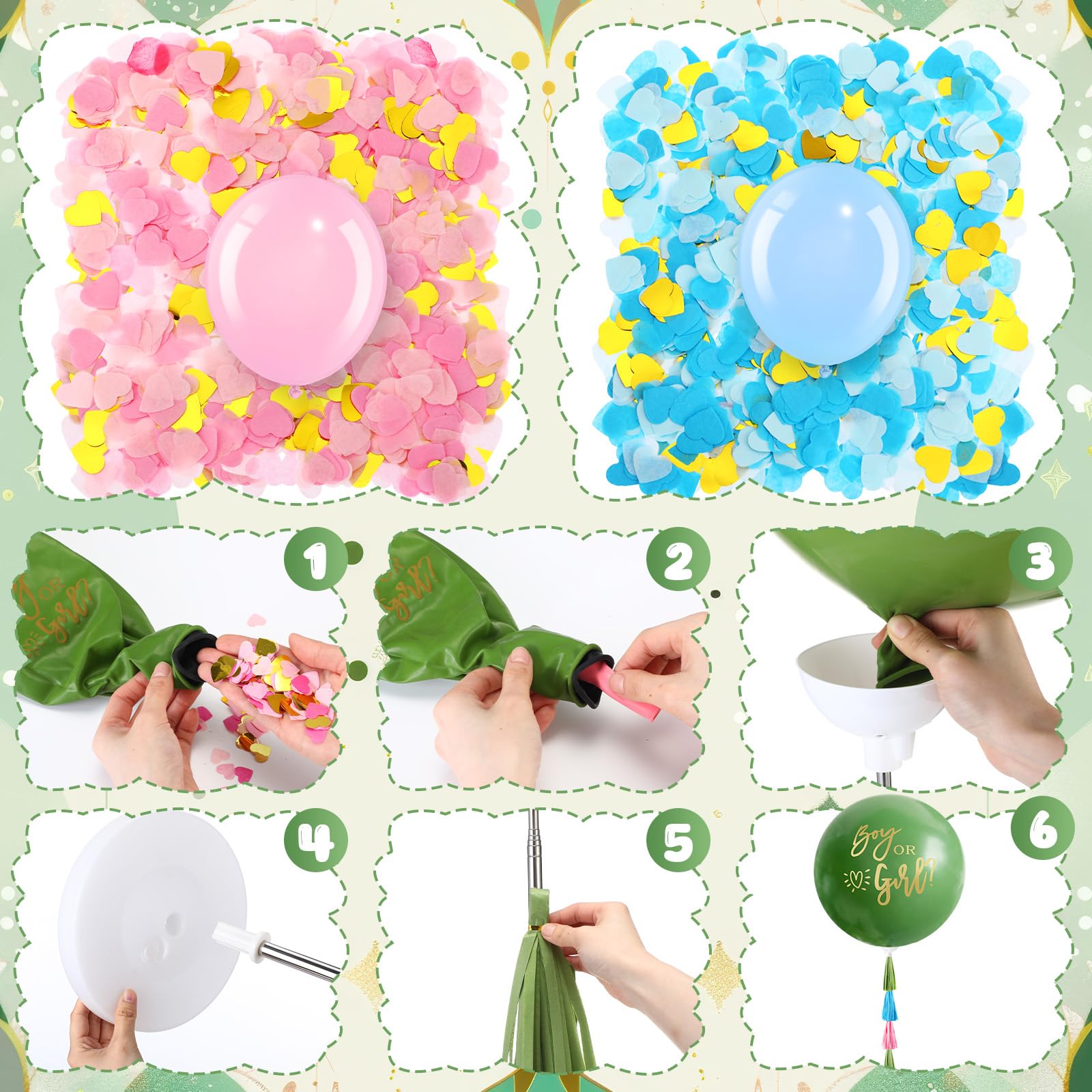 Syhood Kit jumbo per svelare il genere con palloncini da 91,4 cm per bambino o bambina e palloncini blu rosa a forma di cuore con nappe per coriandoli e nappe per baby shower, forniture per feste e