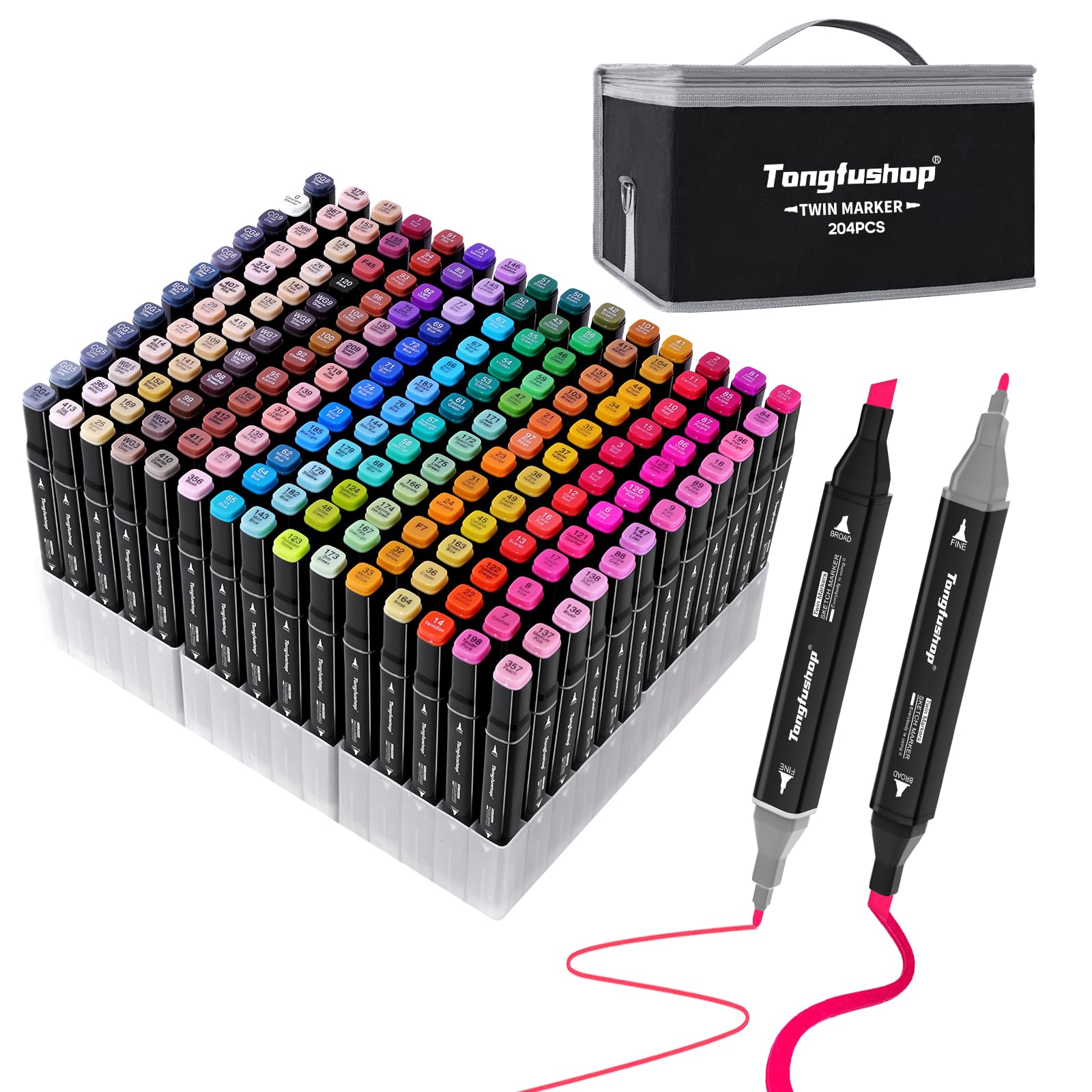 Tongfushop Rotulador de 204 Colores, Rotuladores de Alcohol, Rotulador Doble Punta, Rotuladores Graffiti y Art Sketch Rotuladores Adecuado para Principiantes Creativos y Artista