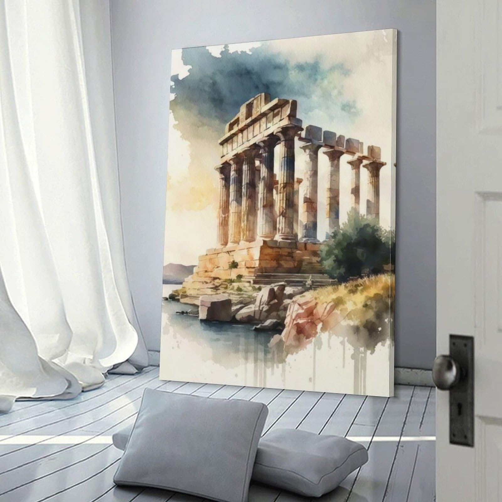 Tableau sur toile temple de Poséidon déco salon 30x45cm
