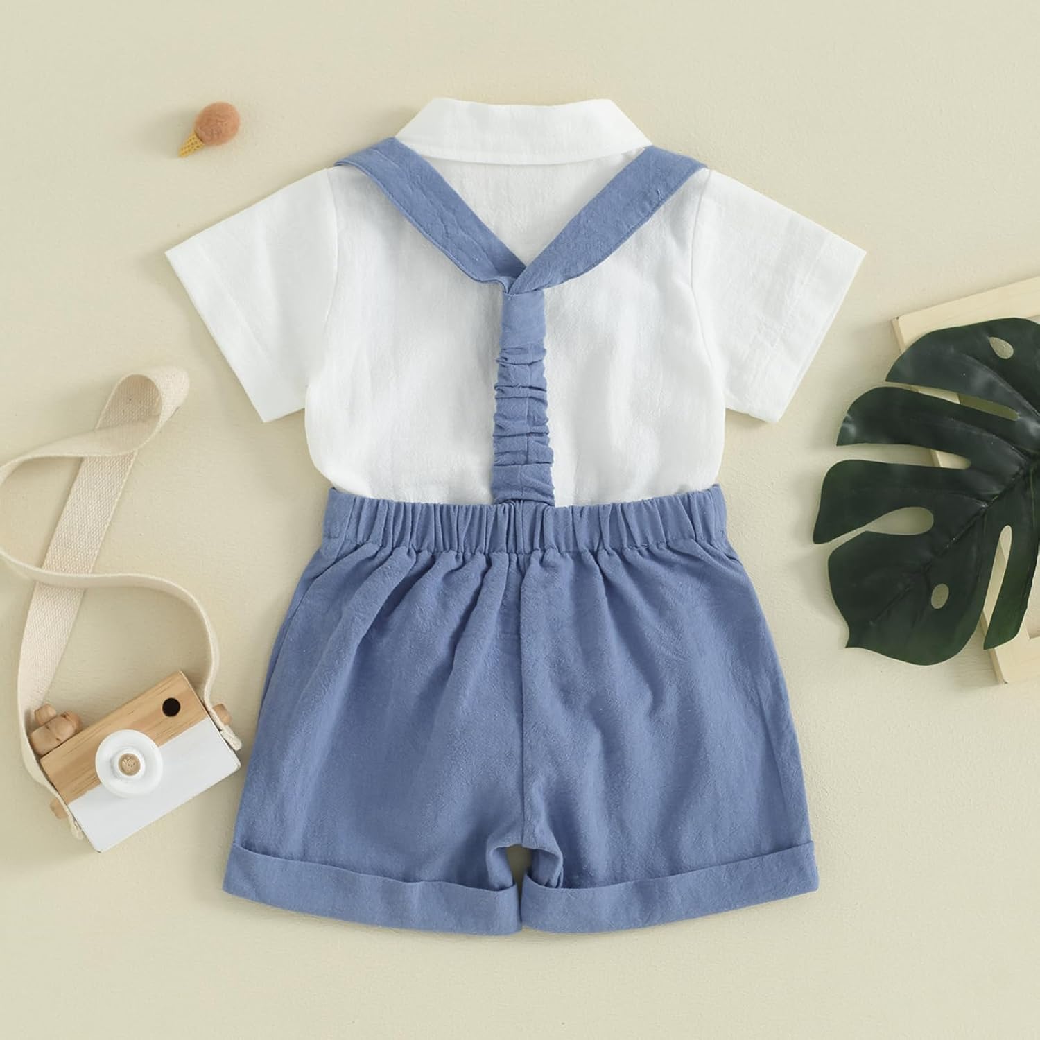 Honganda Baby Boys Gentleman Outfits Bow Tie Short Sleeve Button Up Romper + Overall Shorts Infant Wedding Cake Smash Clothes - Image 4