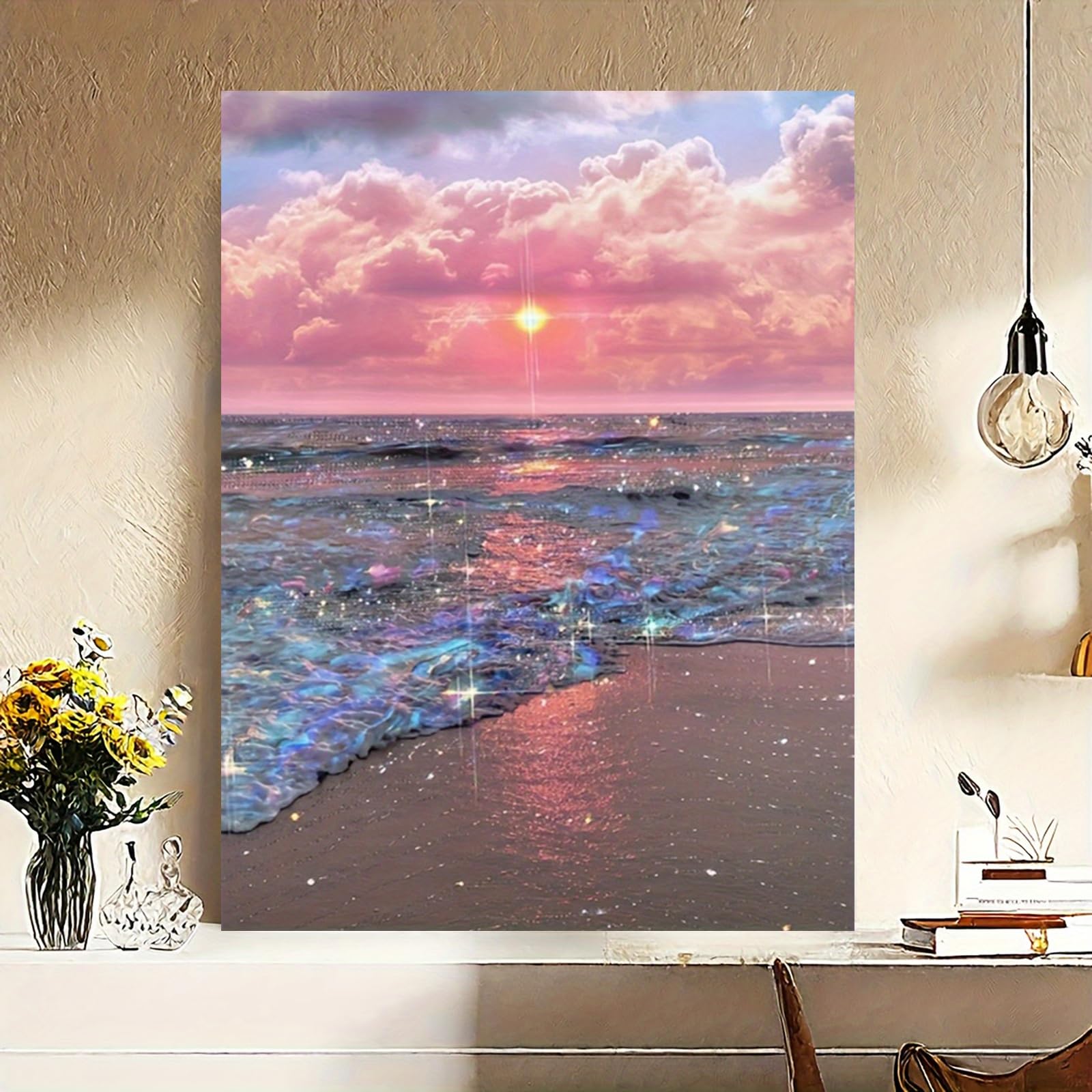 Póster de lienzo con puesta de sol en la playa para llenar de luz y creatividad tu dormitorio
