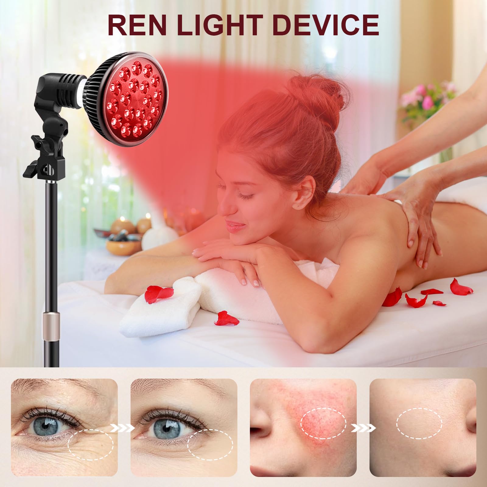 Lampada a luce rossa con base, 850 nm e 660 nm, lampada a infrarossi, 54 W, 18 LED, altamente scalabile, luce rossa, per uomini e donne, regalo di compleanno