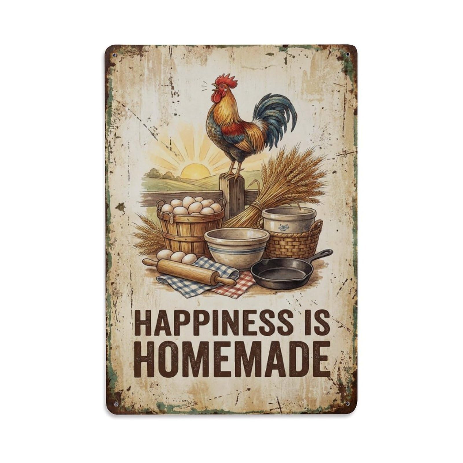 Okngb Style Retro Rooster Farmyard Quote Kitchen Morning Vintage Metal Tin Sign Plaque Wall Decor For Cafe, Man Cave, Club Bar, Office, Home Garden Round Metal Poster 8X12inch