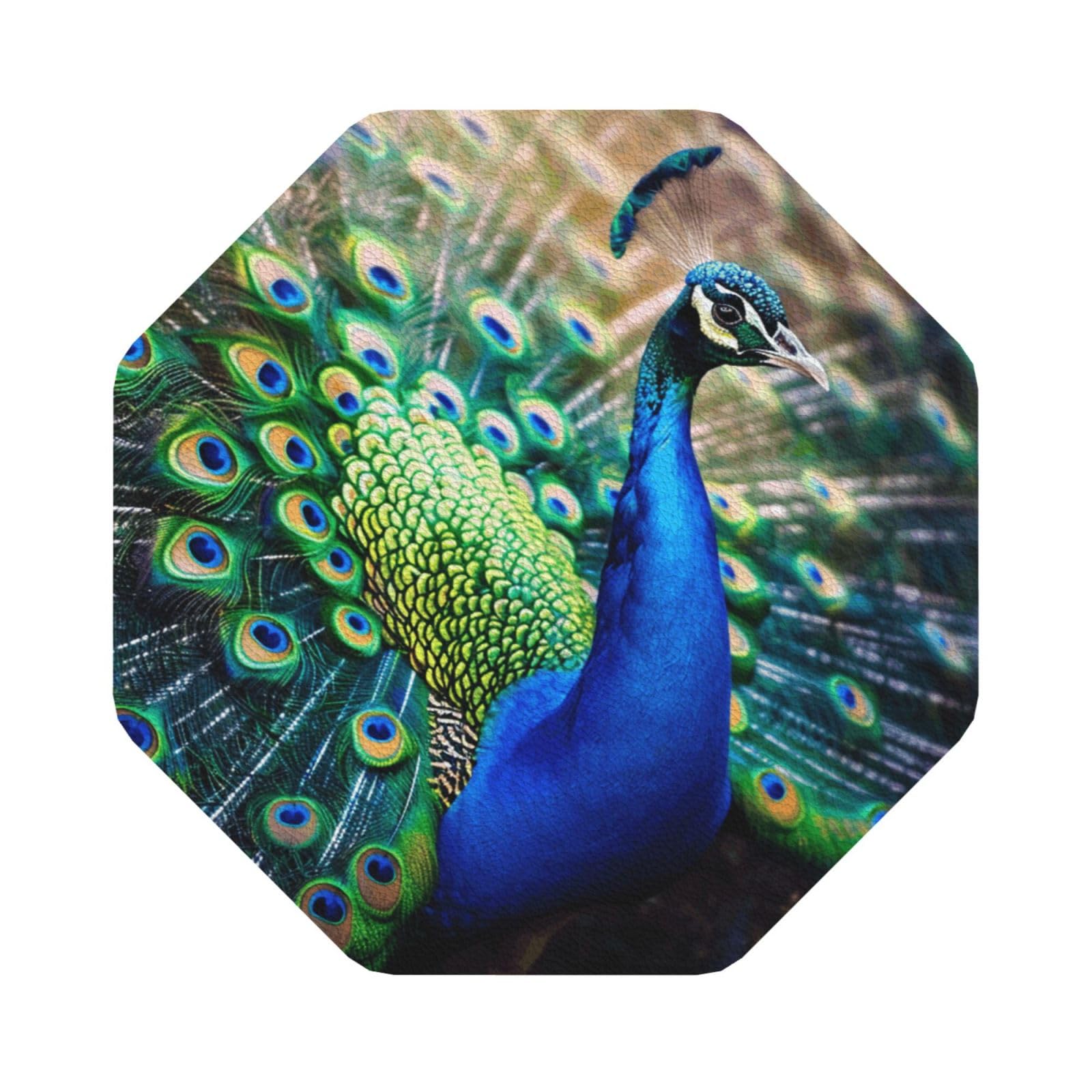 Beautiful peacock Print Leather Coaster Set of 6, Octagon Coasters Table Decorative Coffee Cup Beverage Coasters Wine Beer Bar Coasters for Hot Drinks Table Protection