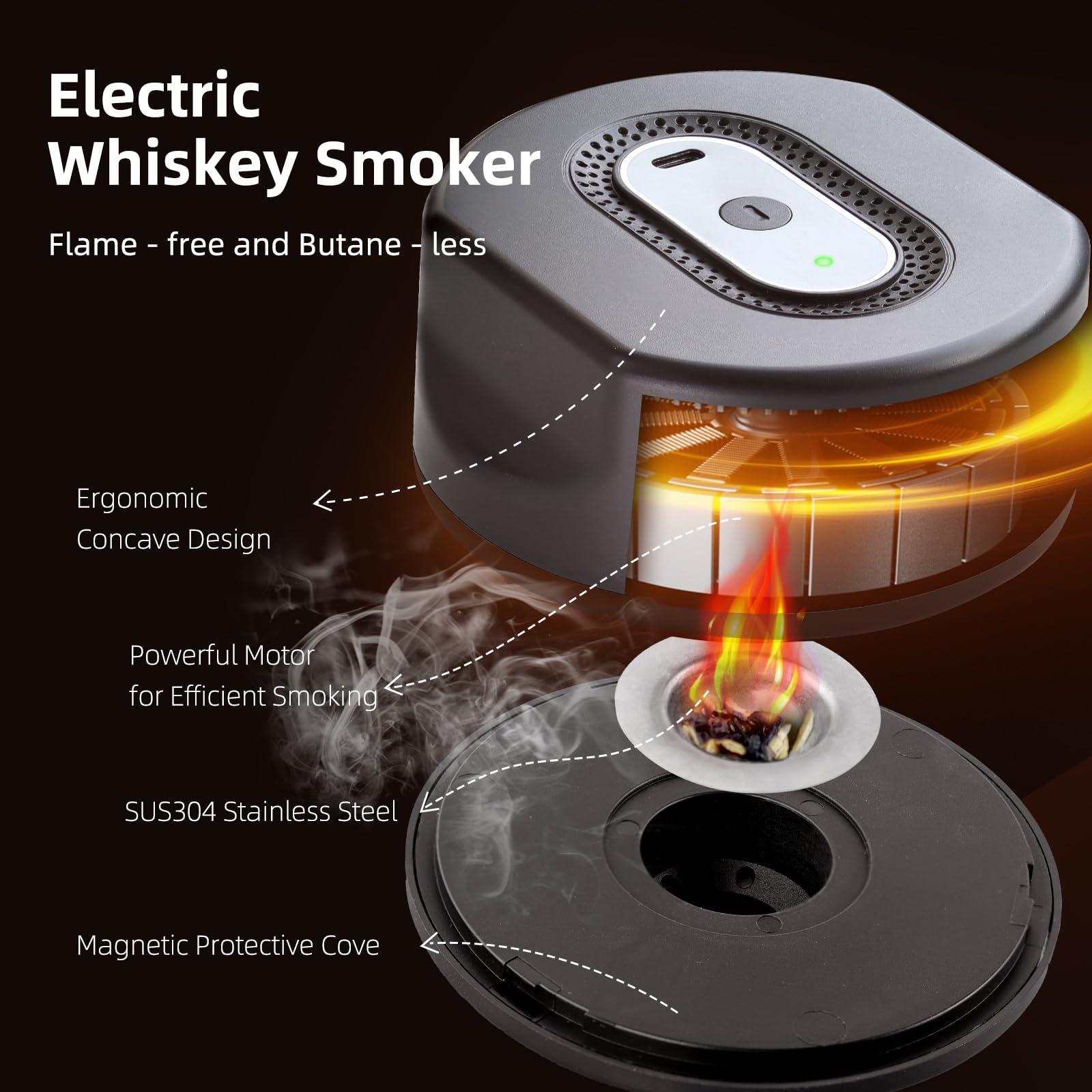 MewaMaA Whiskey Smoker Kit, Old Fashioned Drink Smoker Infuser Kit, Electric Bourbon Kit with 6 Wood Chips, Birthday Anniversary Cocktail Gifts for Men,Dad,Husband (No Butane)