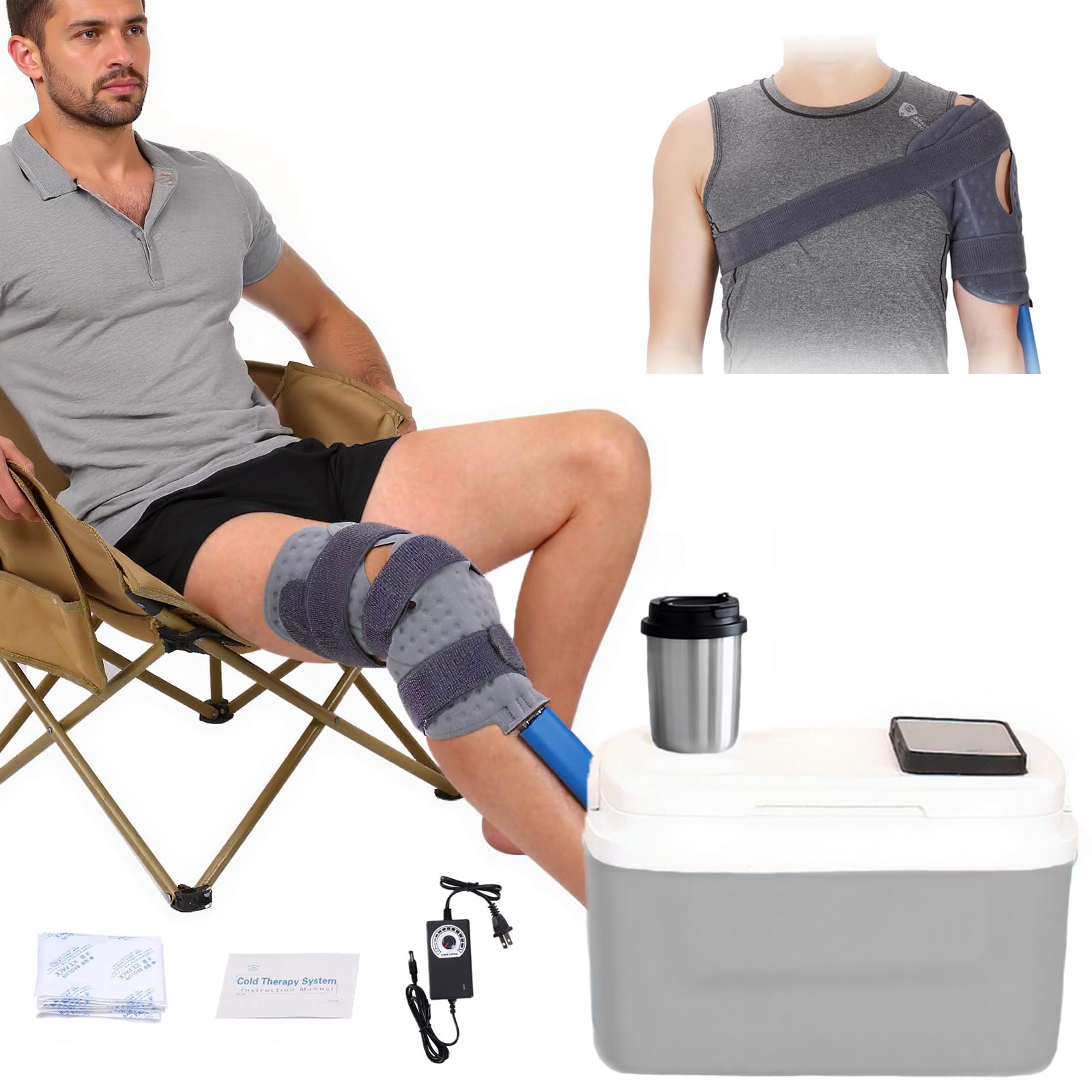 Cryo Cuff - Máquina de terapia de frío de rodilla, máquina de terapia de hielo para rodilla después de la cirugía, kit de congelación de crioterapia con bomba silenciosa para lesiones deportivas