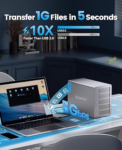 Miniatura 3 de ORICO Caja de disco duro de 5 bahías Raid Aluminio SATA a USB 3.0 para 2.53.5 pulgadas HDD SSD Soporte RAID 013510JBODClONEModo RAID normal de hasta