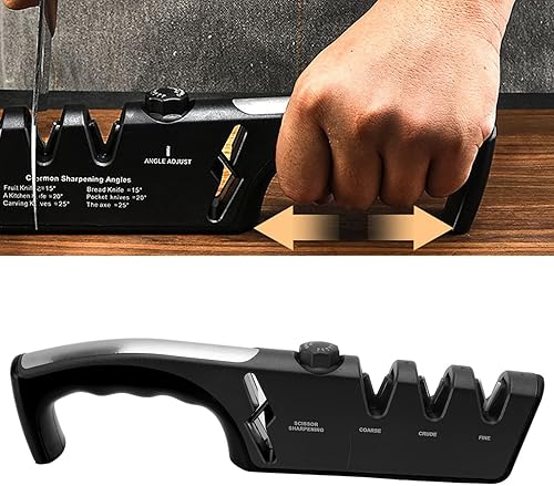 Miniatura 4 de Afilador de cuchillos de diamante, herramienta de afilado de cuchillos de 3 etapas, herramienta de molienda manual Kinfe con mango ergonómico,