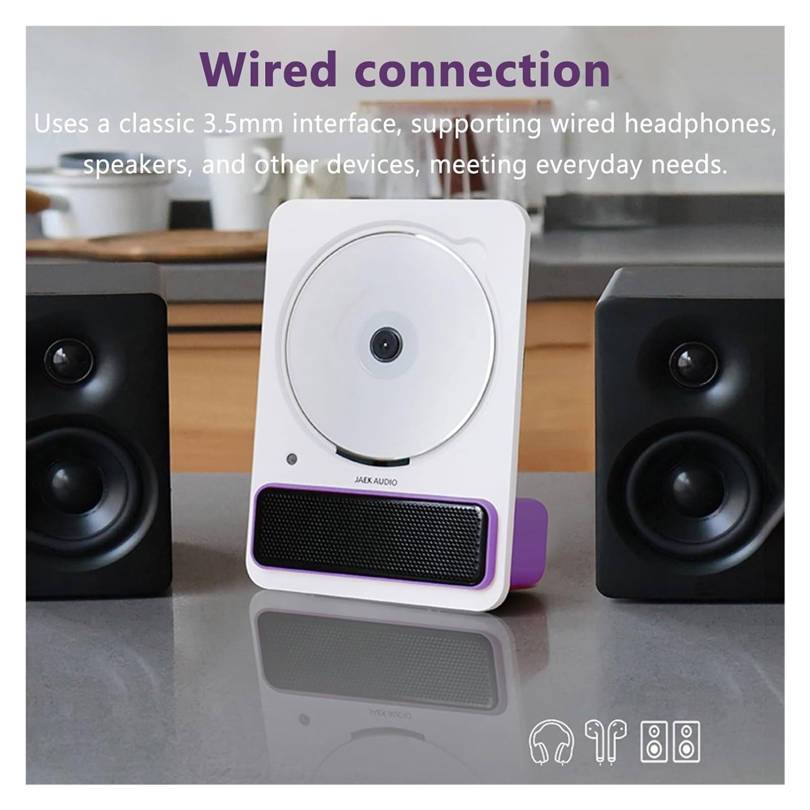 Reproductor de CD portátil con Bluetooth, sonido de alta fidelidad, diseño acústico con inclinación de 9°, reproduce CD/CD-R/CD-RW/MP3/WMA, for el hogar y la oficina.(Purple)
