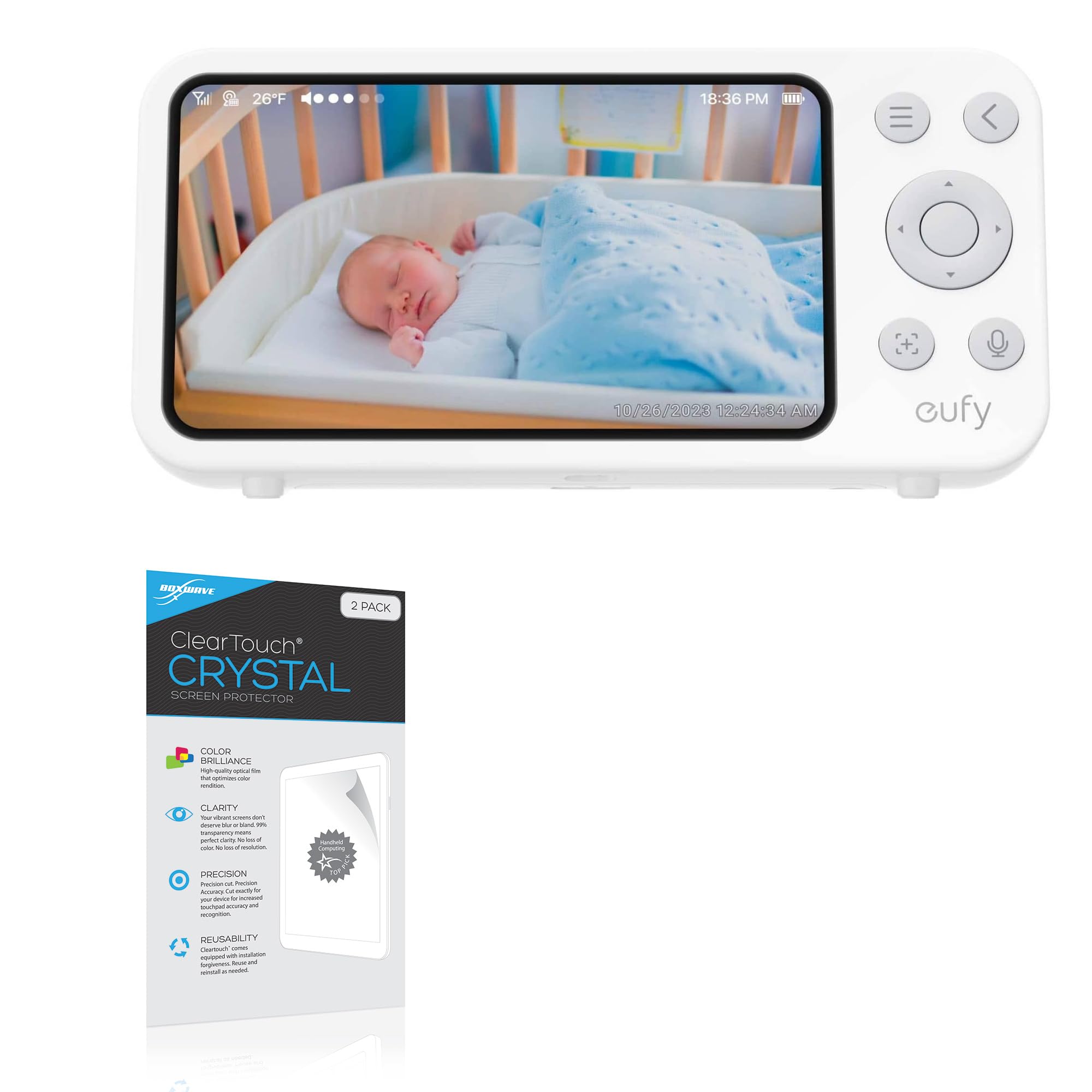 BoxWave Screen Protector Compatible with Eufy Baby Monitor E20 with 2K Camera - ClearTouch Crystal (2-Pack), HD Film Skin - Shields from Scratches