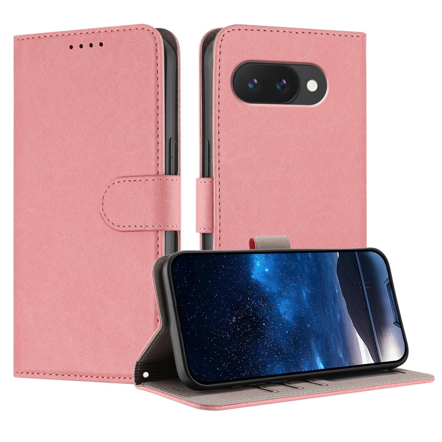 Housse Google Pixel 8A rose en cuir synthétique avec clapet magnétique - 8