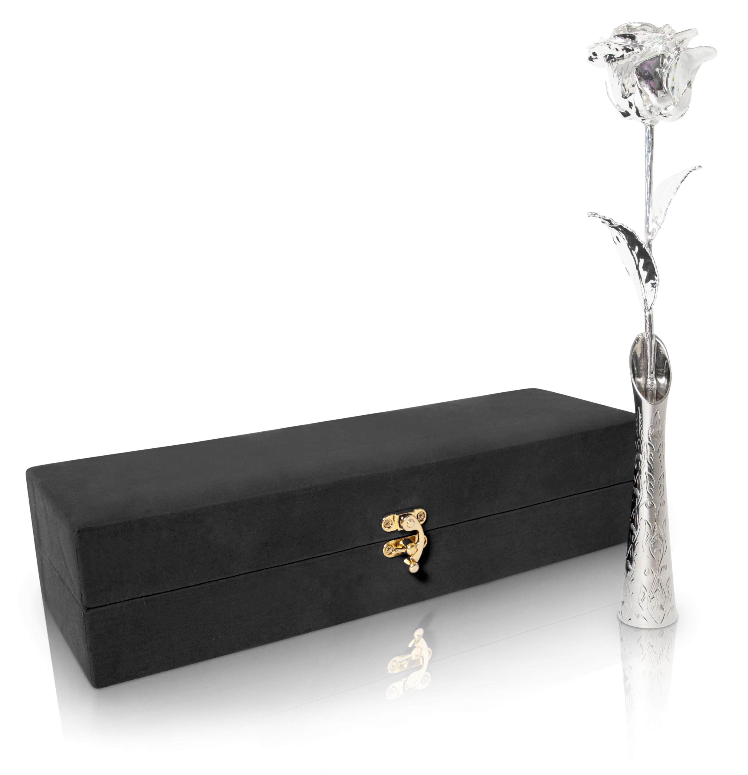 VonDelve Silver Dipped Long Stem Real Rose, Natural Handpicked Genuine Flower Preserved as an Everlasting Keepsake for Wife, Mother or Best Friend,