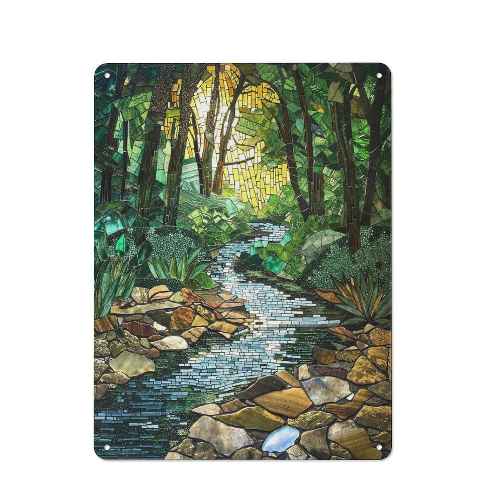 Junmoney Mosaic Forest Stream Art Tin Sign 40X30cm With For Workshop Wall, Retro Decor, For Metal Sign Collectors, For Cafés, Pubs And Restaurants