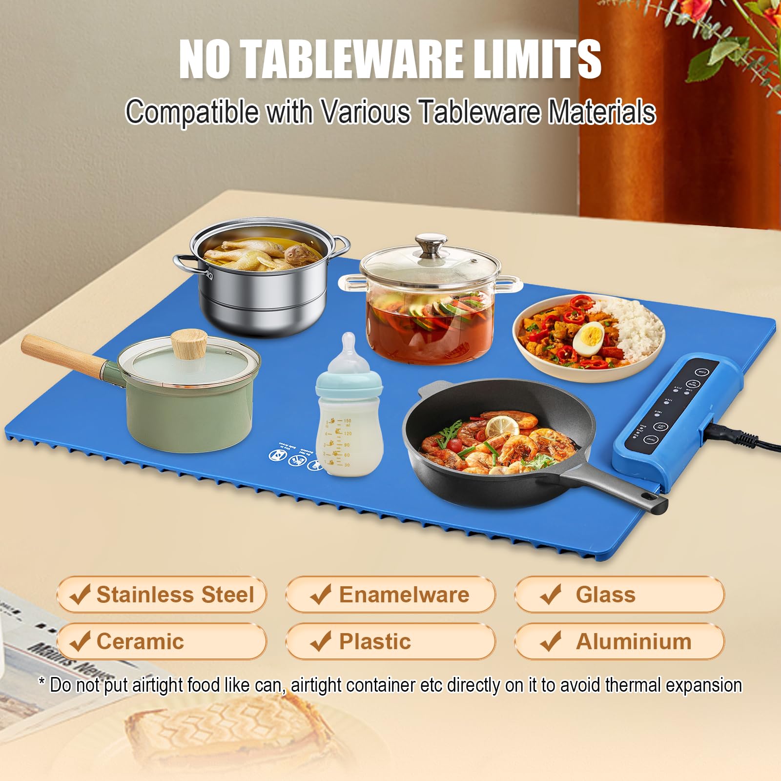 Portable Electric Warming Tray - Silicone Food Warmer Mat With Adjustable Temp, Keeps Plates Warm For Buffets & Parties - View #6