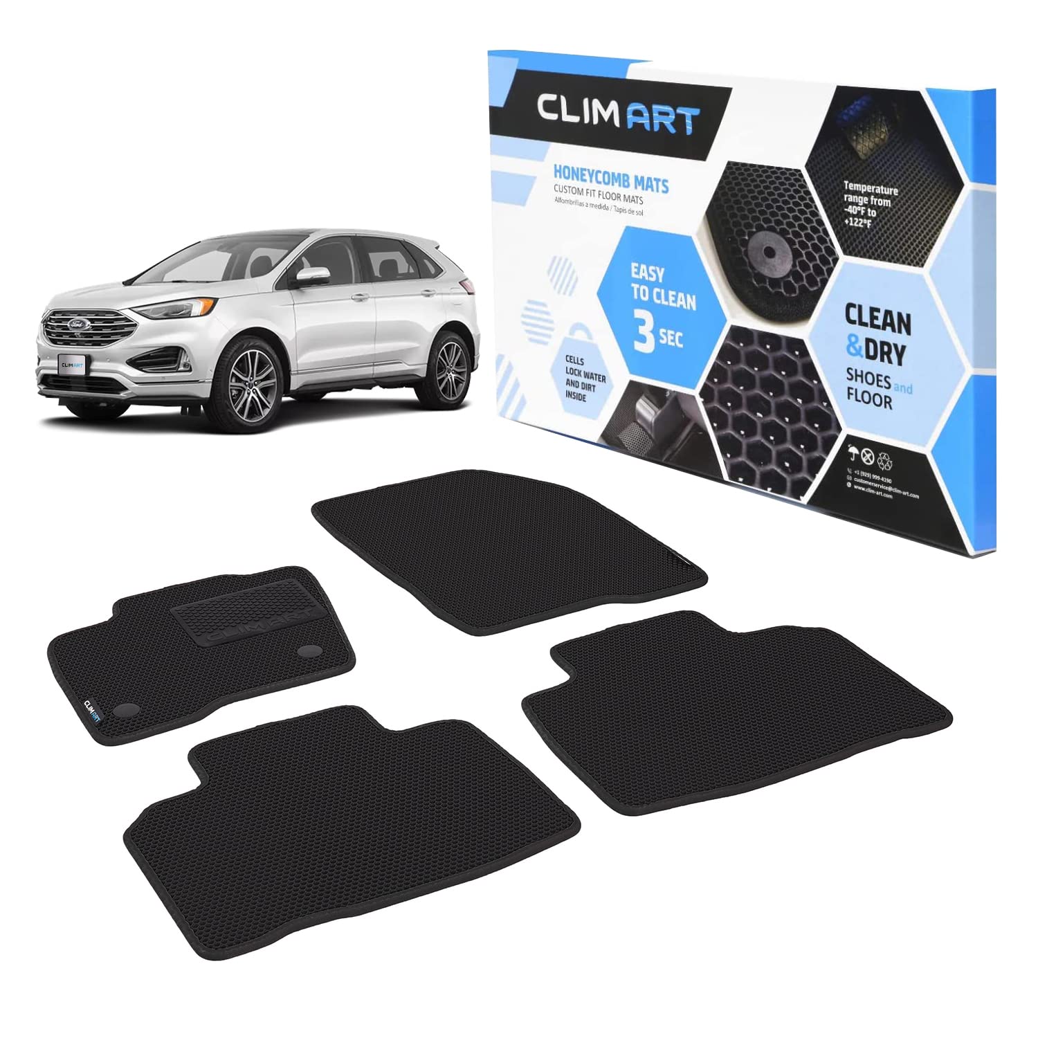 CLIM ART Honeycomb Custom Fit Floor Mats Compatible with Edge 2015-2024, 1&2 Row,Car Mats Floor Liner, All-Weather,Car Accessories Man & Woman, Black/Black - FL011415076