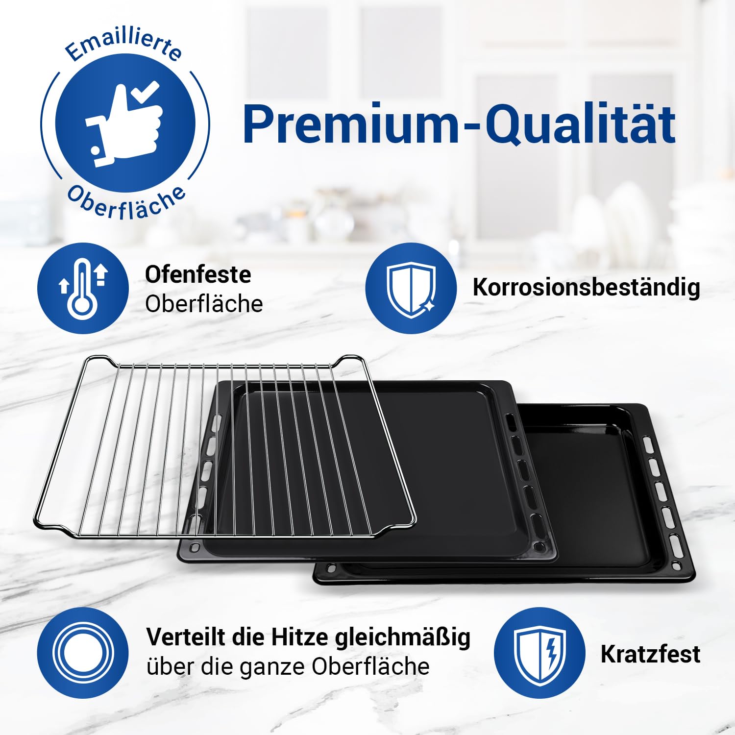VIOKS 2x Tiefes Backblech 445 x 375 mm Emailliert Ersatz für Whirlpool 481010683241 481010683239 + Gitterrost für Backofen Ignis Bauknecht | Tiefes Blech, 445 x 375 mm Emailliert, Gitterrost, für Ofen Ignis Bauknеcht