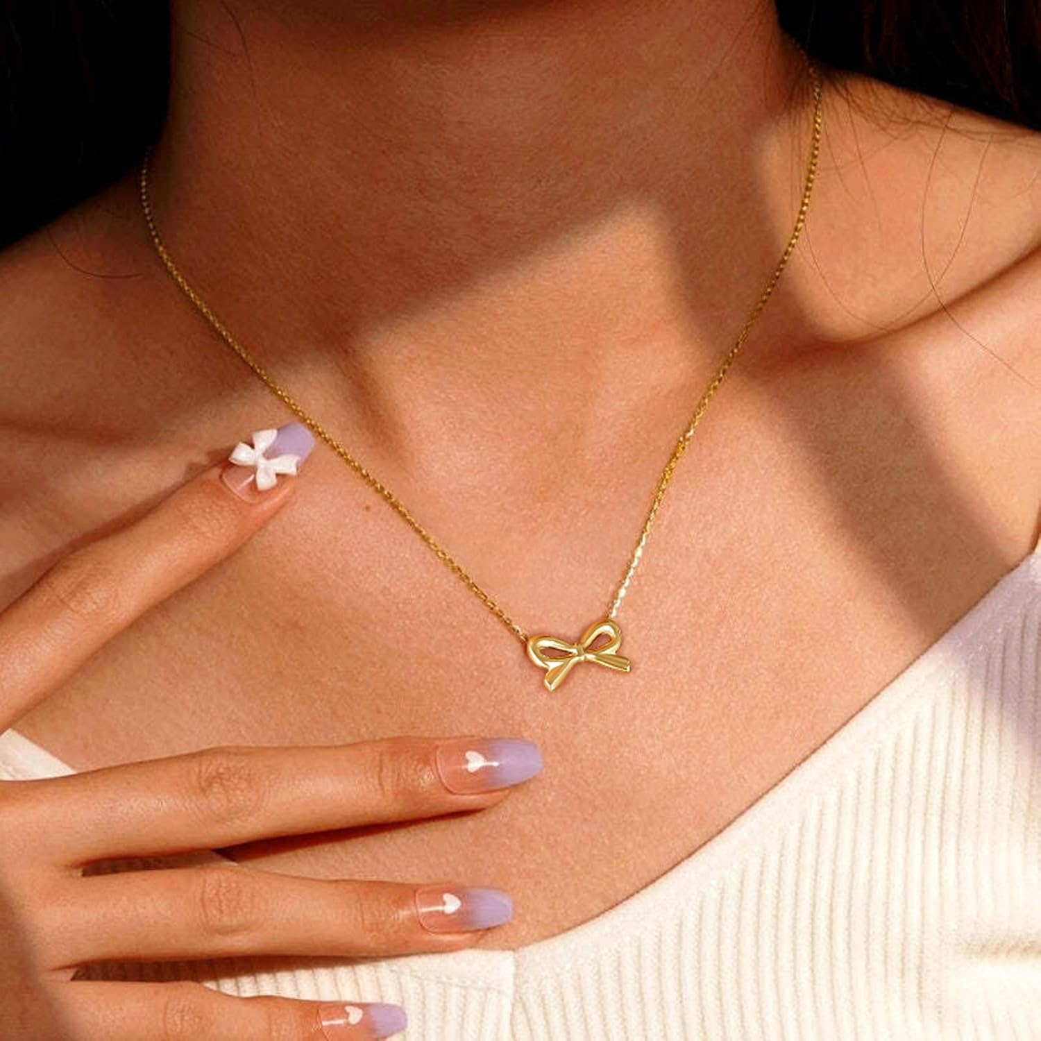 18k Gold Plated Necklaces for Women Dainty Minimalist Pendant Bow Necklace Gifts for Her 18 Inch Chain Comfortable Non Tarnish - Image 4