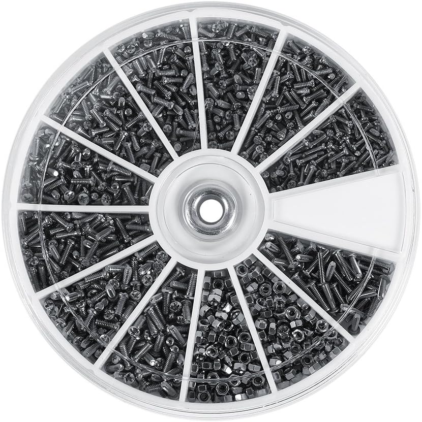 Elprico 600 Pcs Screws Nuts Bolts Set, 12 Kinds of Small Screws Nuts Assortment Kit M1 M1.2 M1.4 M1.6 for Watches Glassess